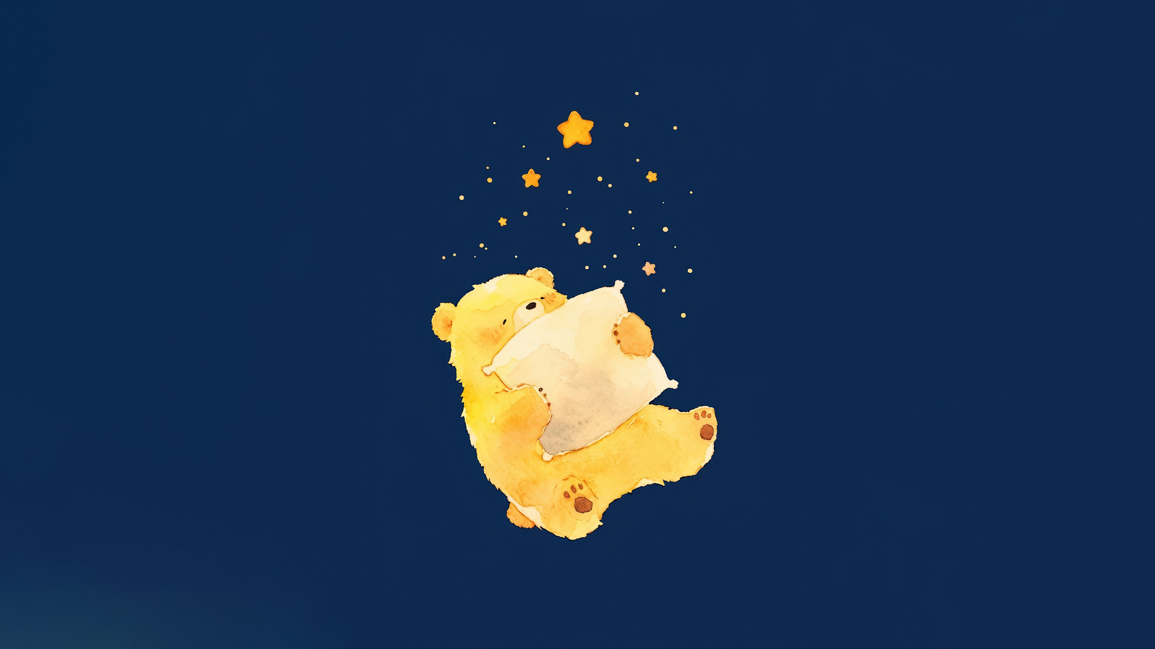 Cute Yellow Bear Sleeping with Pillow and Stars 4K HD Wallpaper