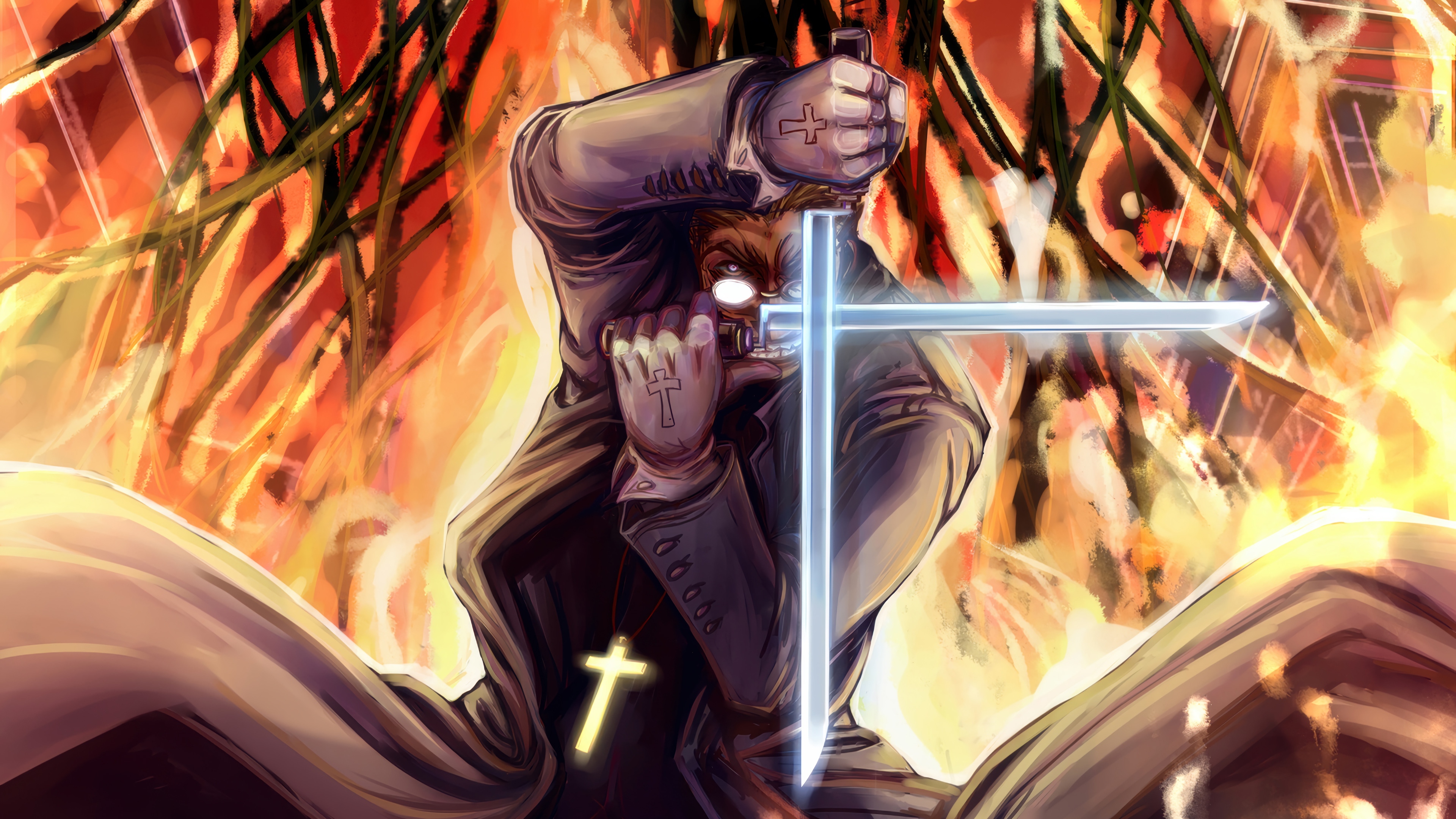 Alexander Anderson with Bayonets in Hellsing Ultimate 4K HD Wallpaper