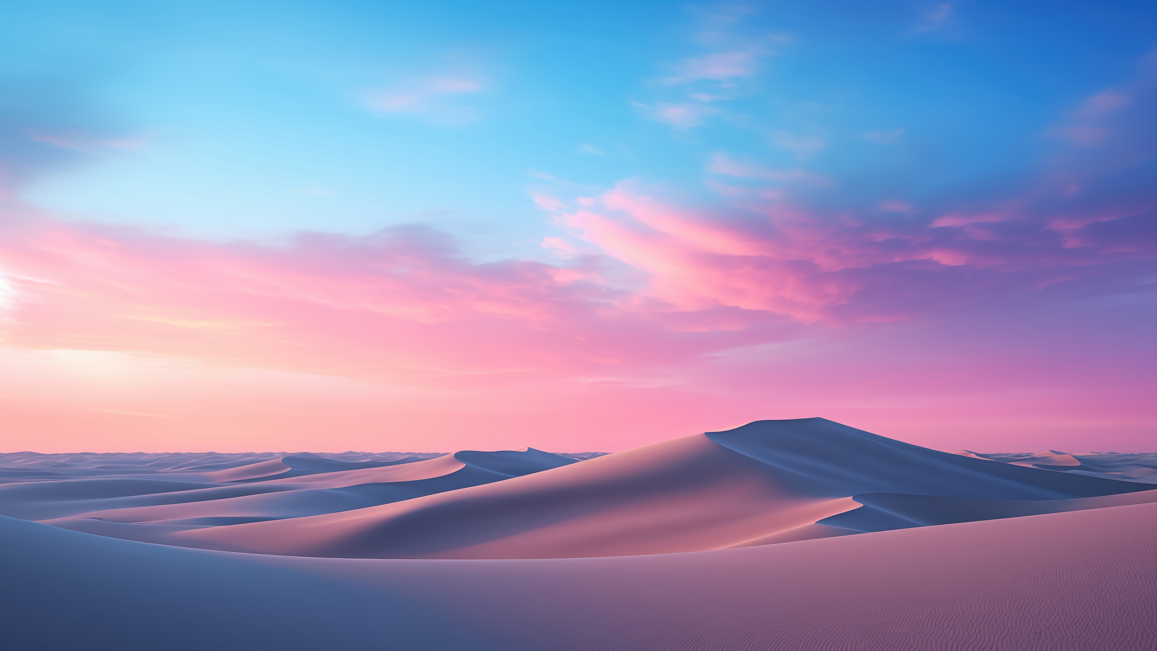 Desert Dunes Under a Pink and Blue Sky 4K HD Wallpaper
