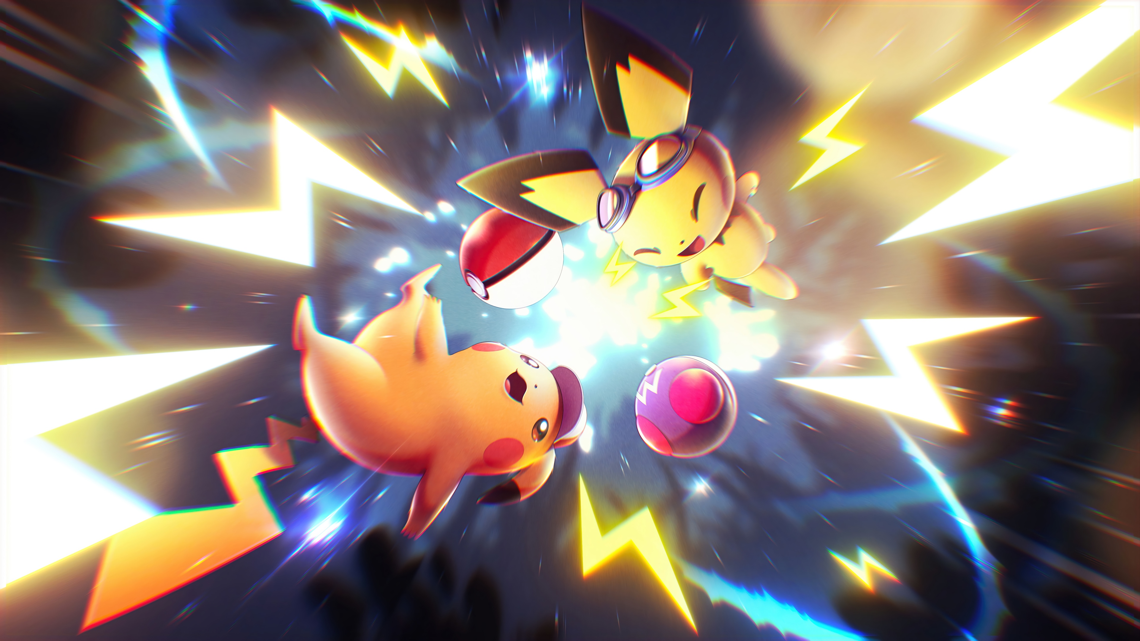 Pikachu and Pichu with Pokeballs in 4K HD Wallpaper