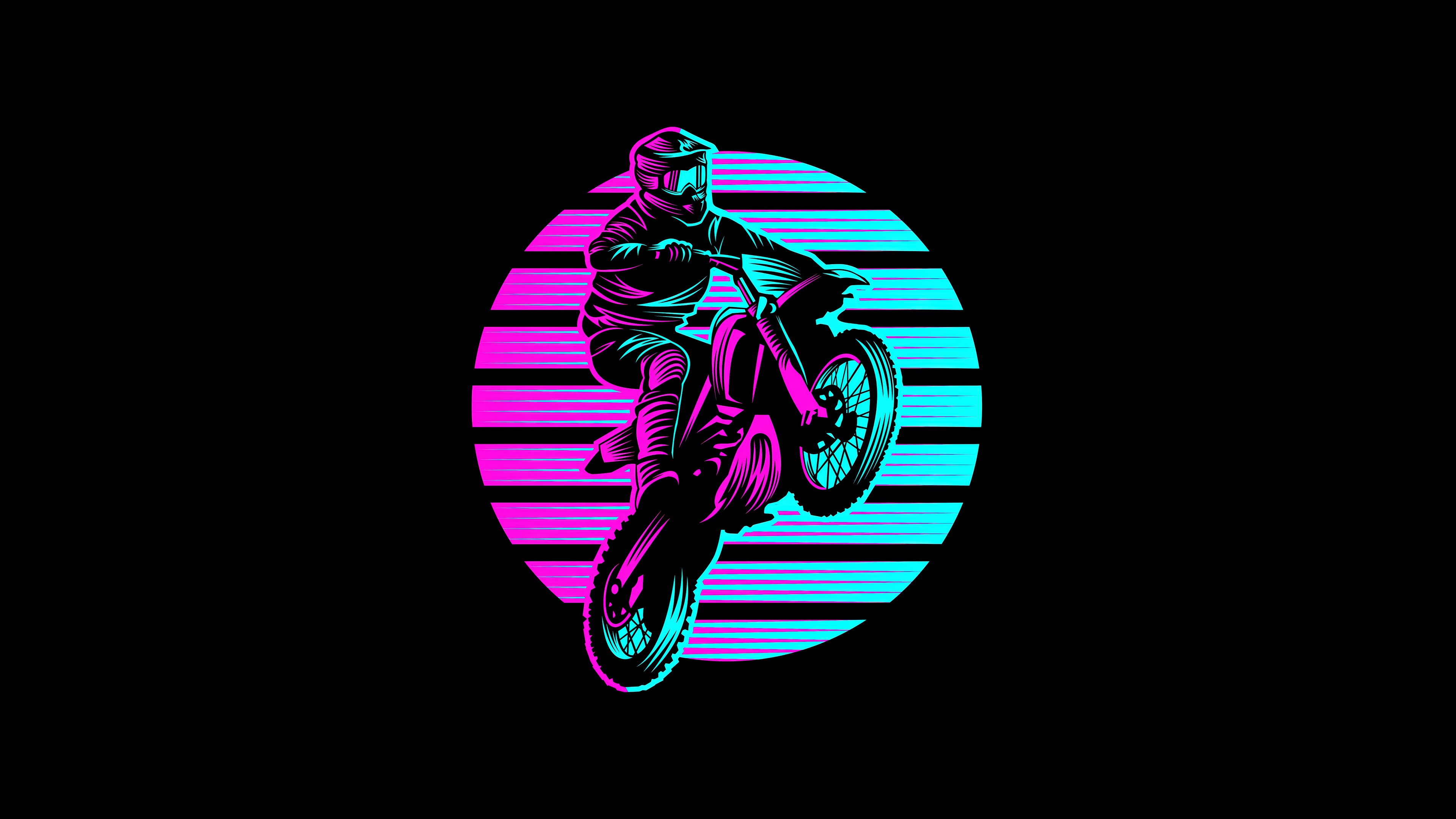 Motocross Rider on a Motorcycle with Retro Sunset HD Wallpaper