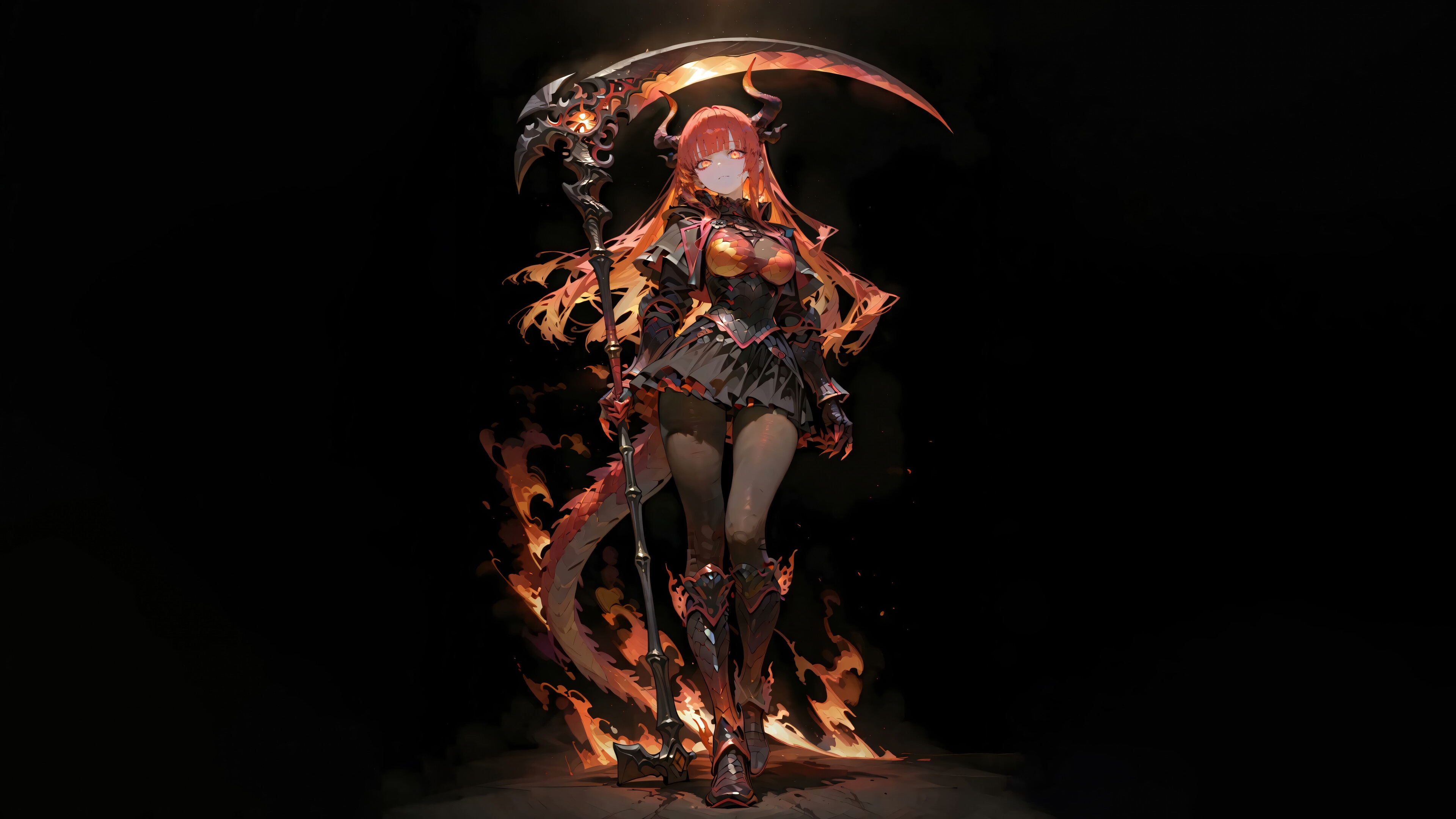 Anime Girl with Scythe and Horns in 4K HD Wallpaper