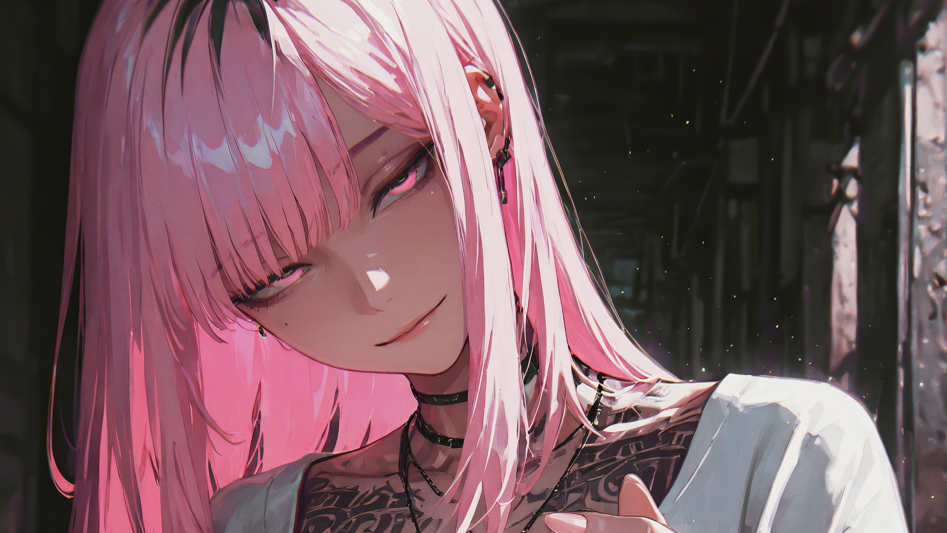 Anime Girl with Pink Hair and Tattoos 4K HD Wallpaper