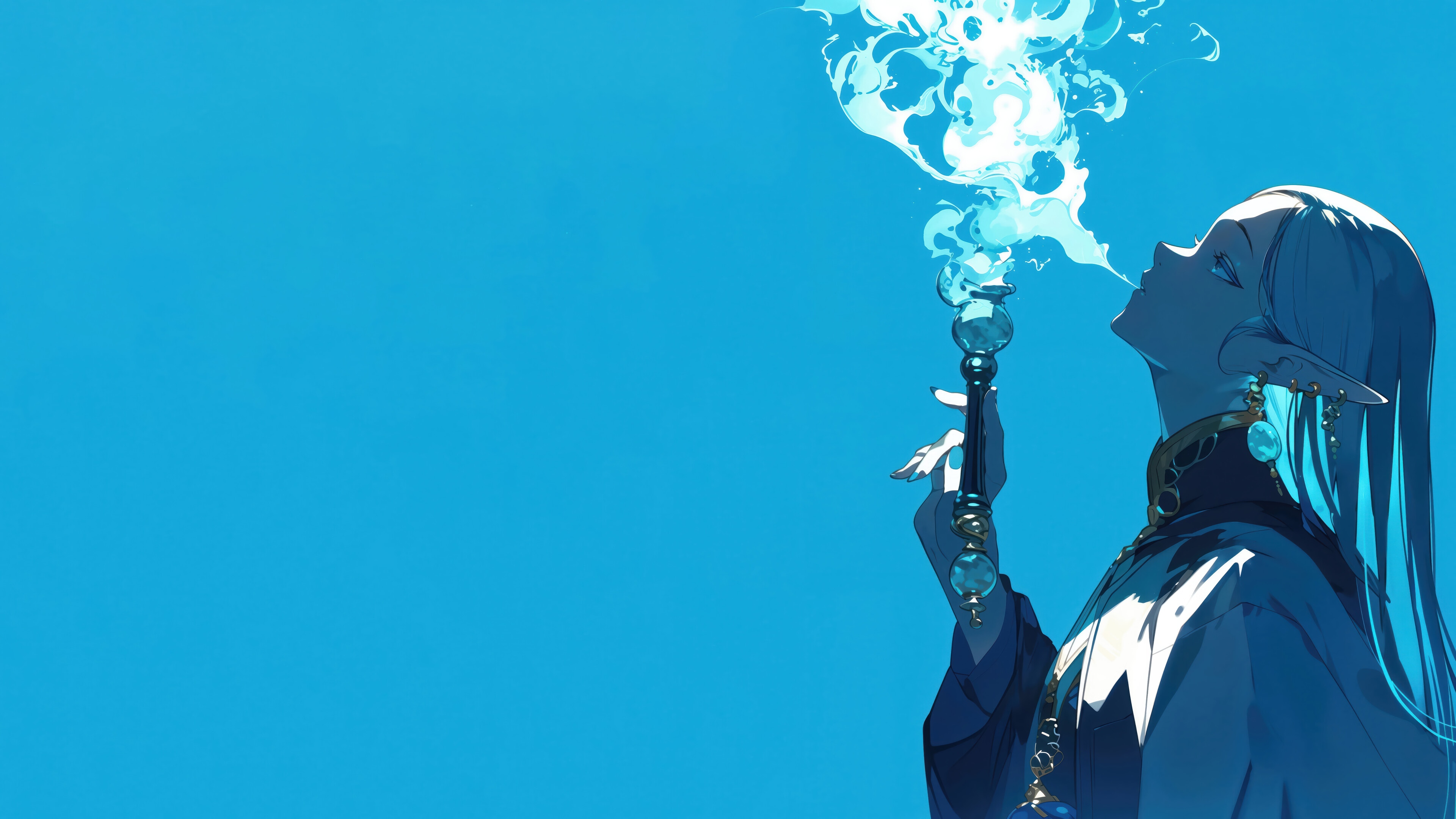 Anime Elf Smoking Blue Substance 4K HD Wallpaper