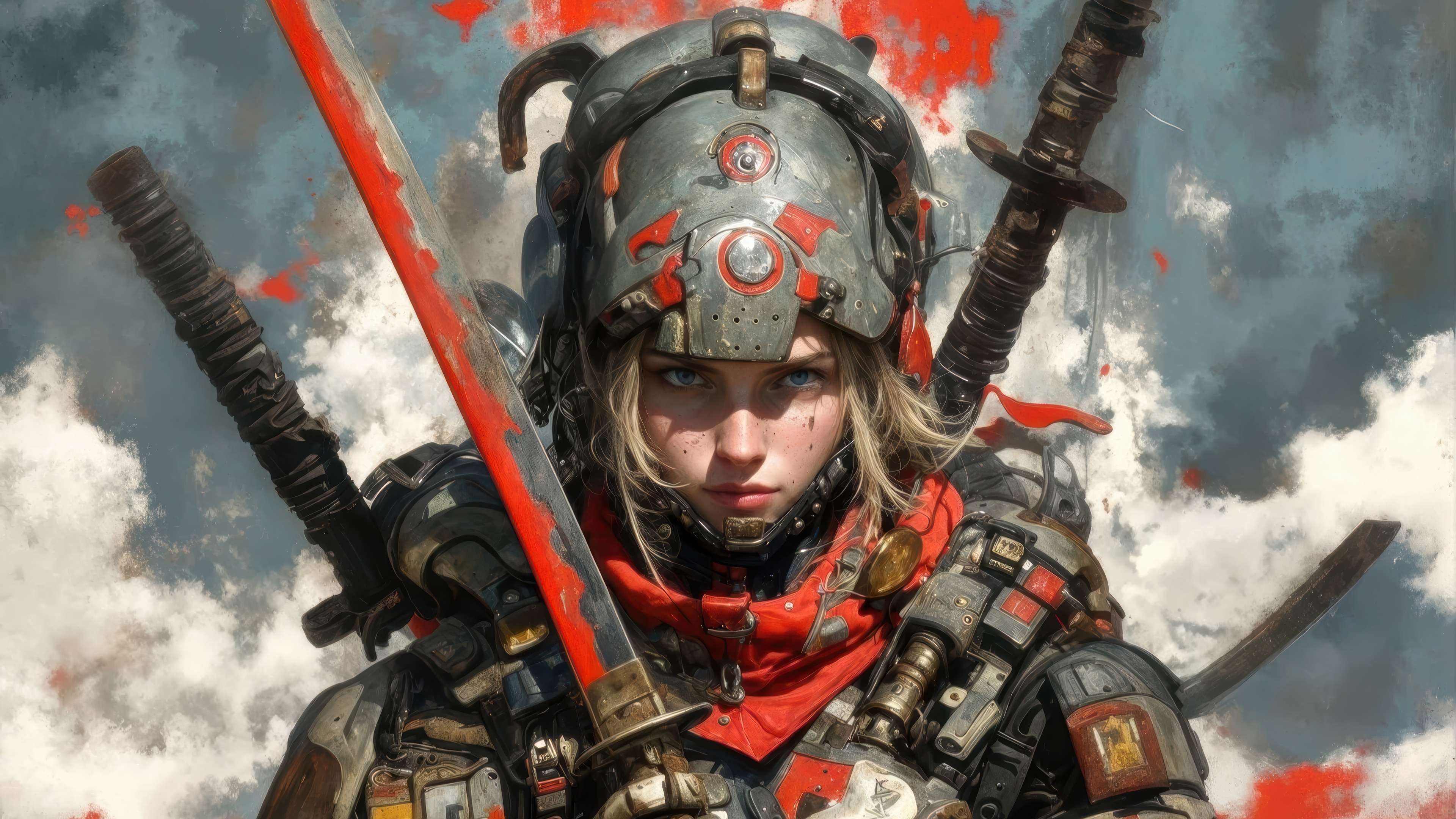 Sci-Fi Warrior Girl with Sword 4K HD Wallpaper