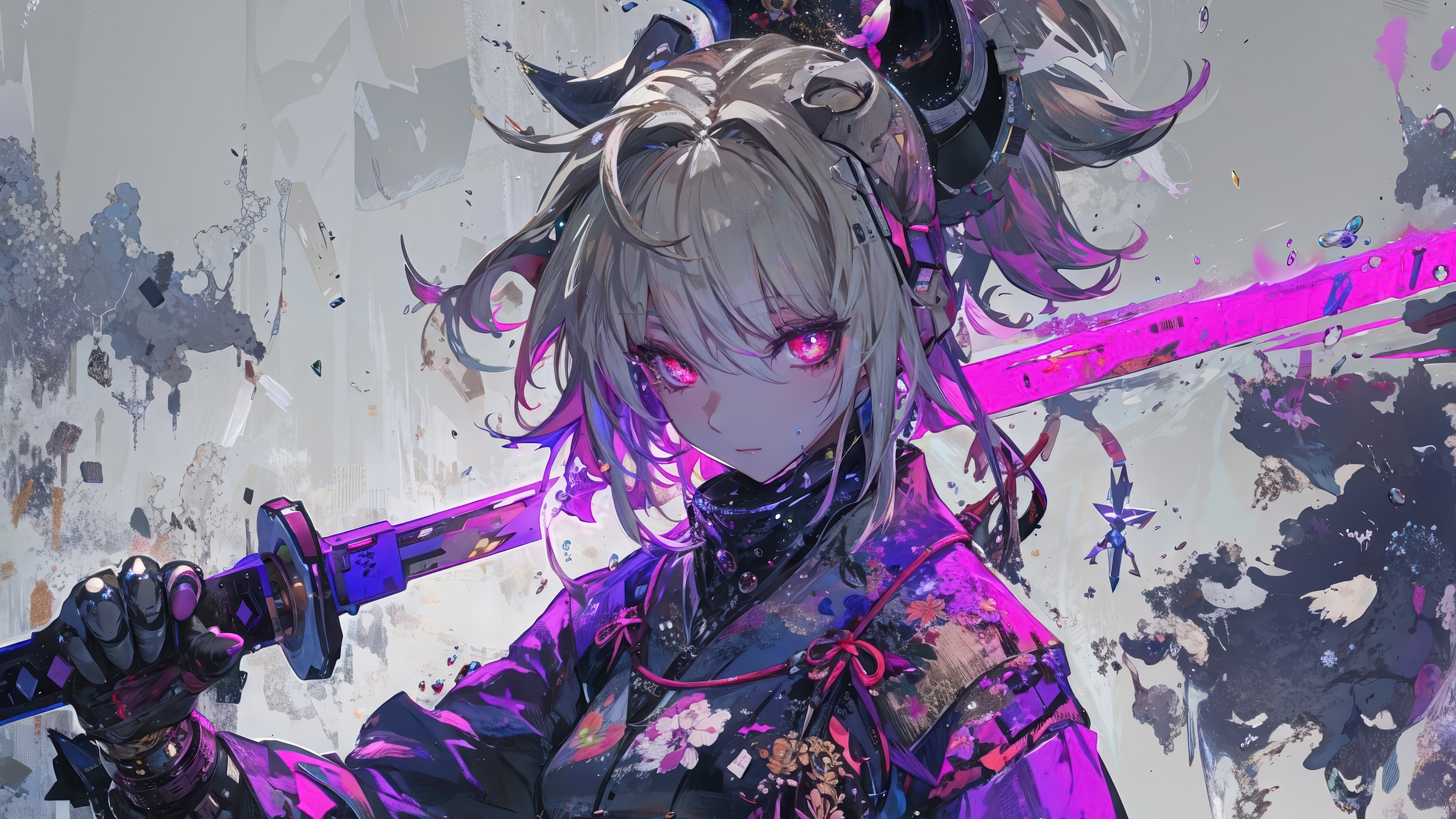 Anime Samurai Girl with Katana in 4K HD Wallpaper