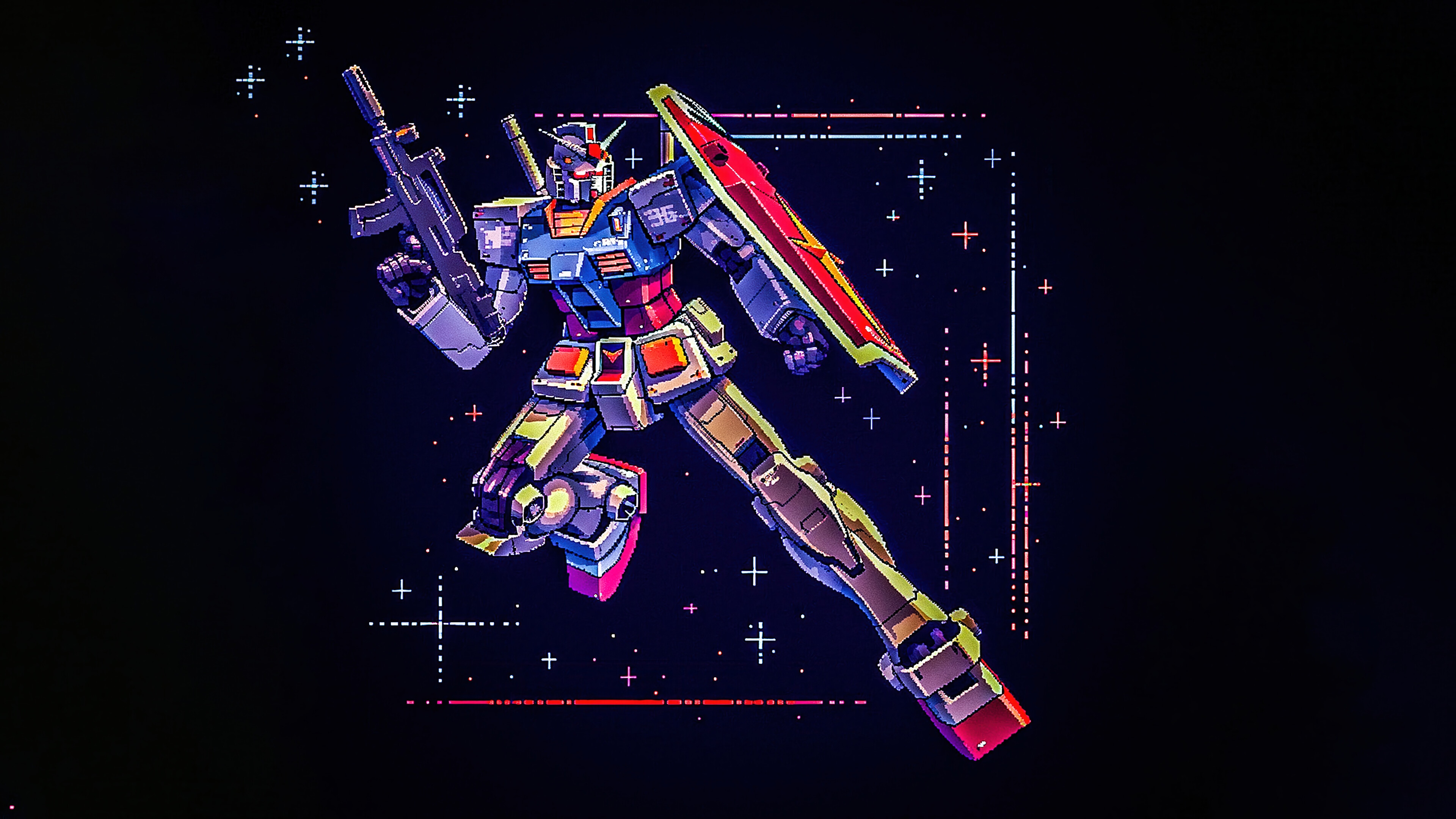 Pixel Art Gundam in Space HD Wallpaper