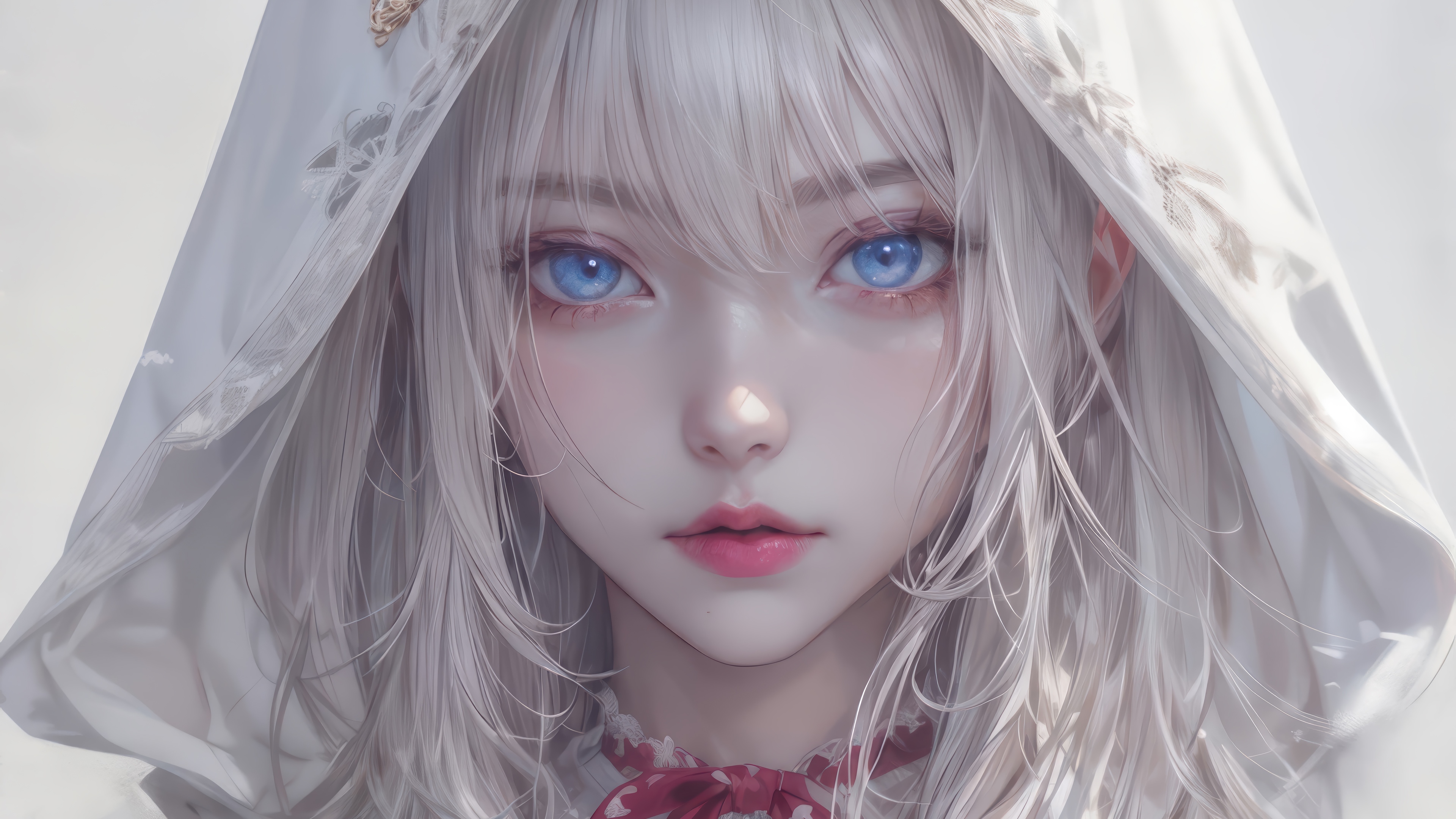 Anime Girl with White Hair and Blue Eyes 4K HD Wallpaper