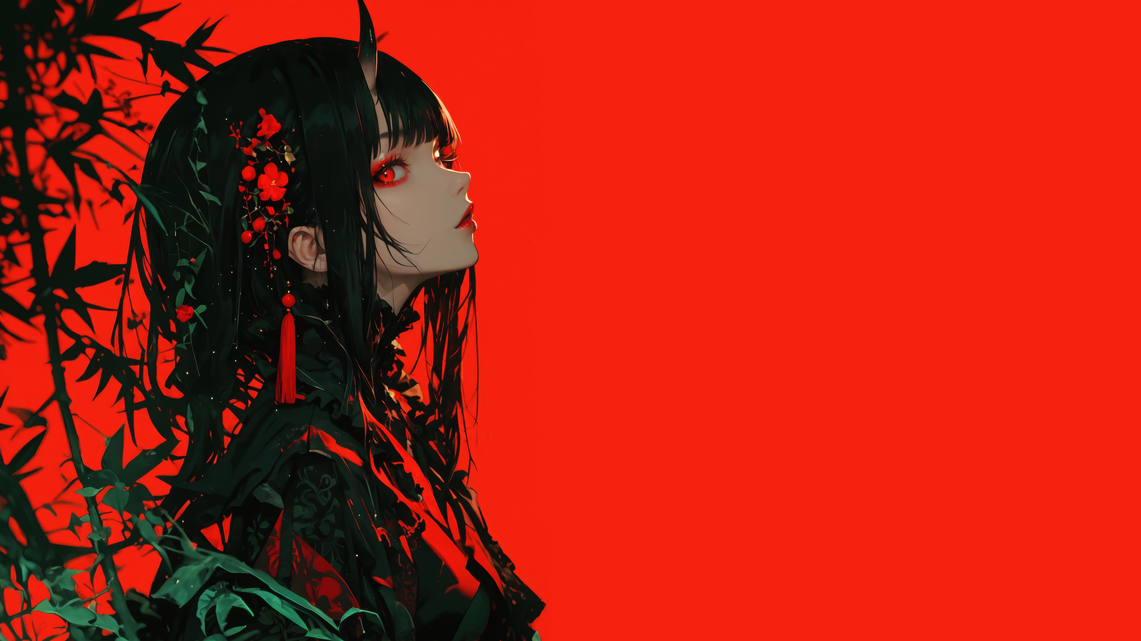 Anime Girl with Red Eyes and Horns 4K HD Wallpaper