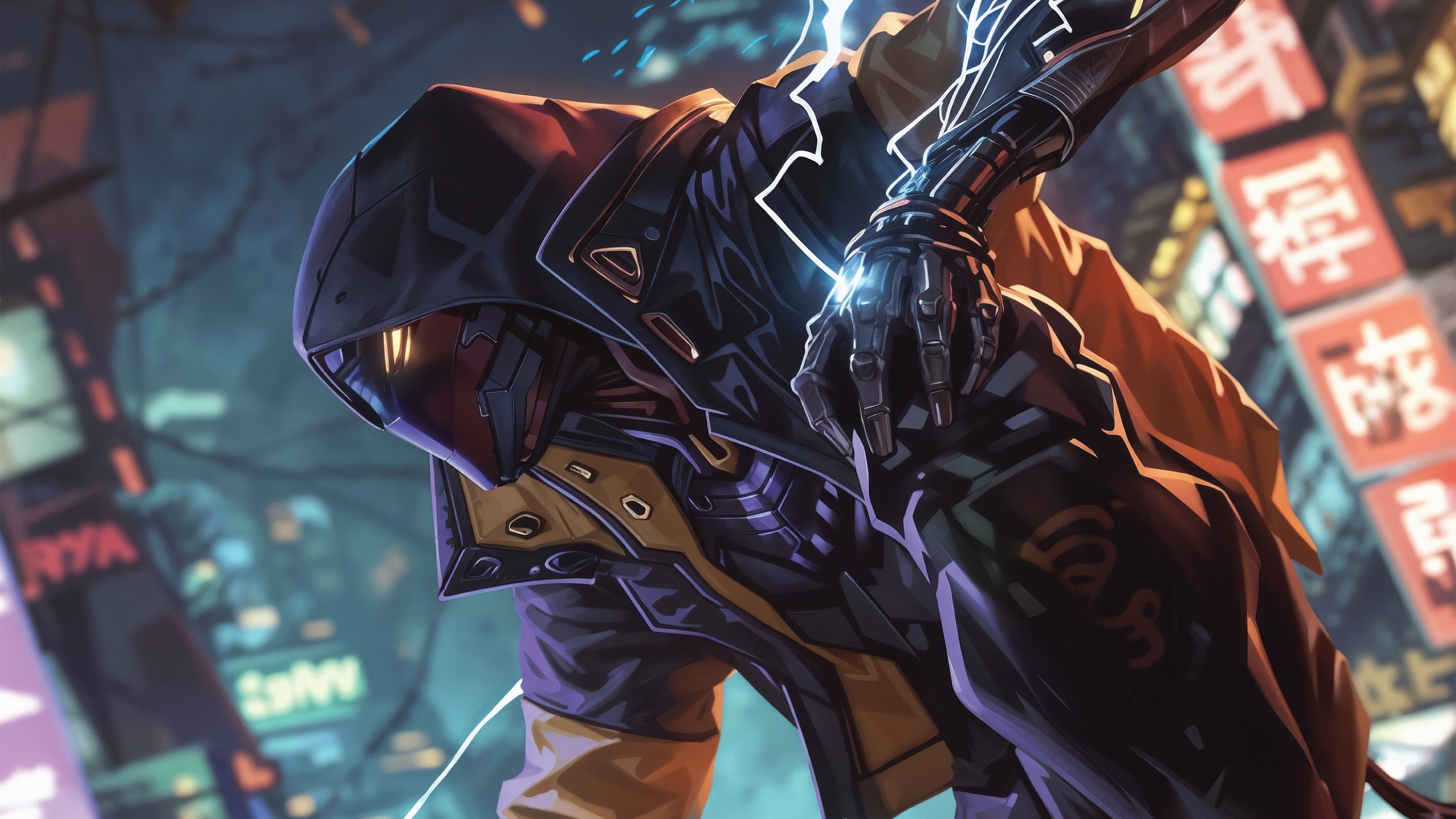 Cyberpunk Android in a Neon City HD Wallpaper