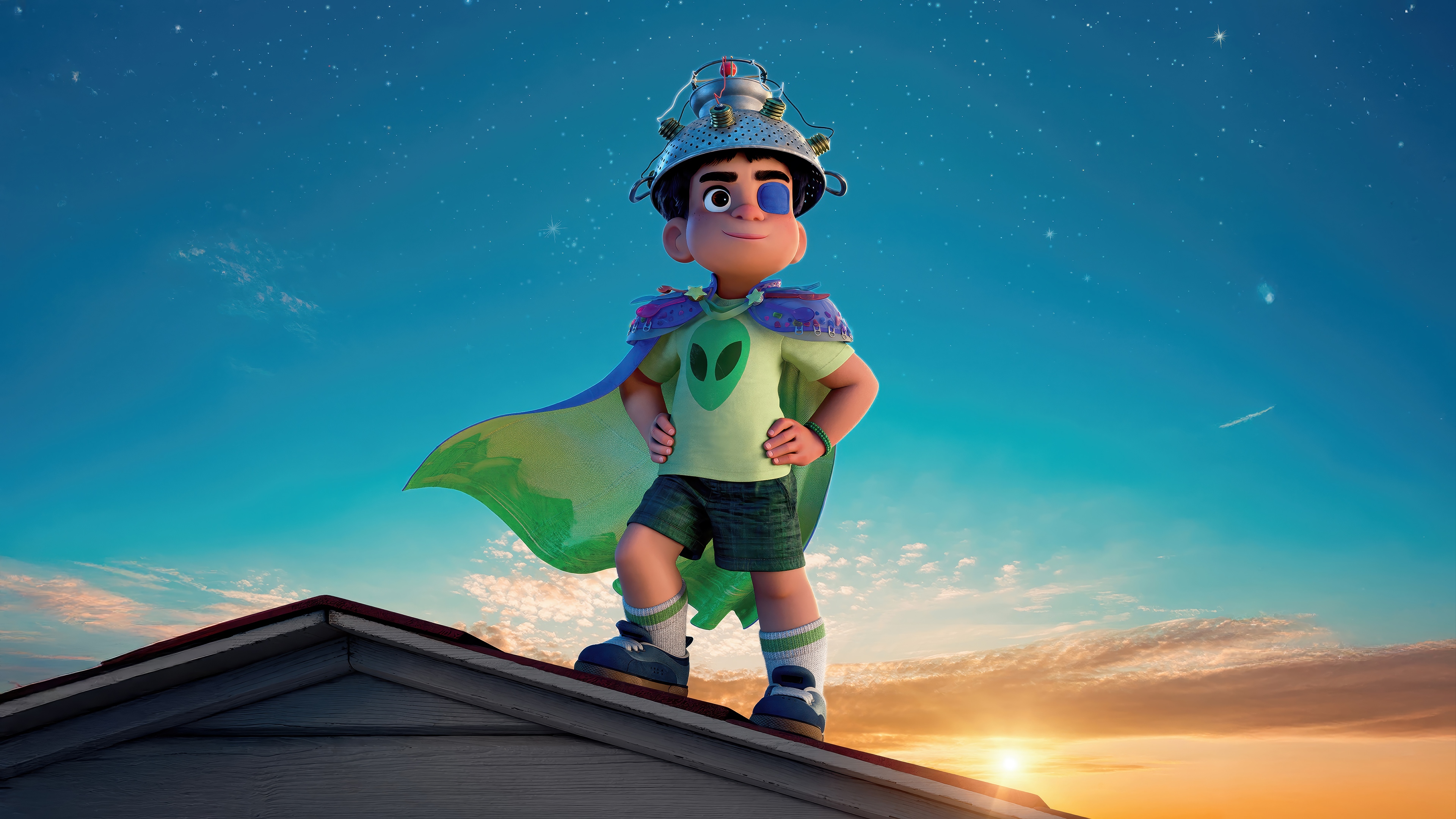 Elio standing on a roof at sunset HD Wallpaper