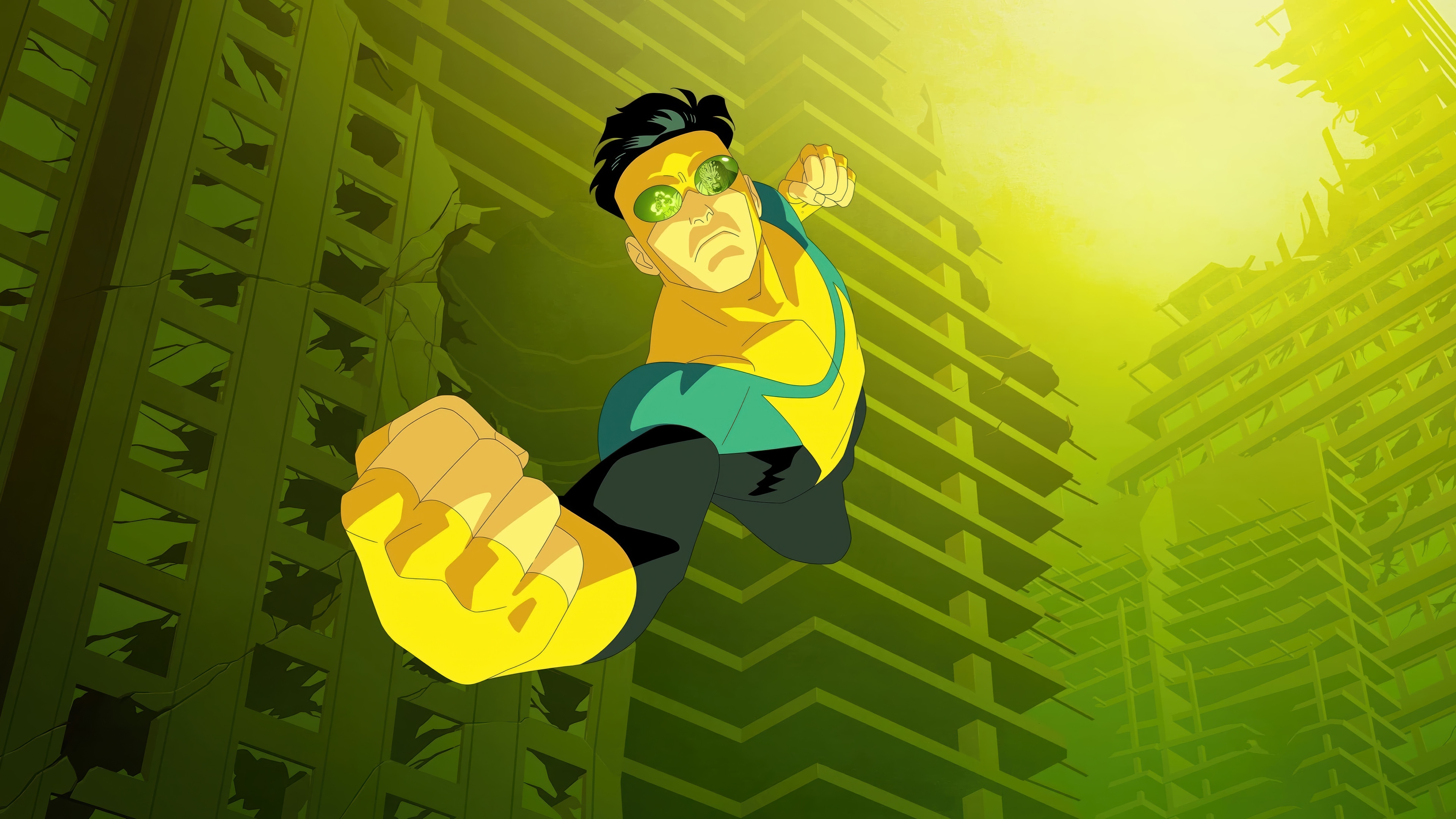 Invincible flying in a destroyed city HD Wallpaper