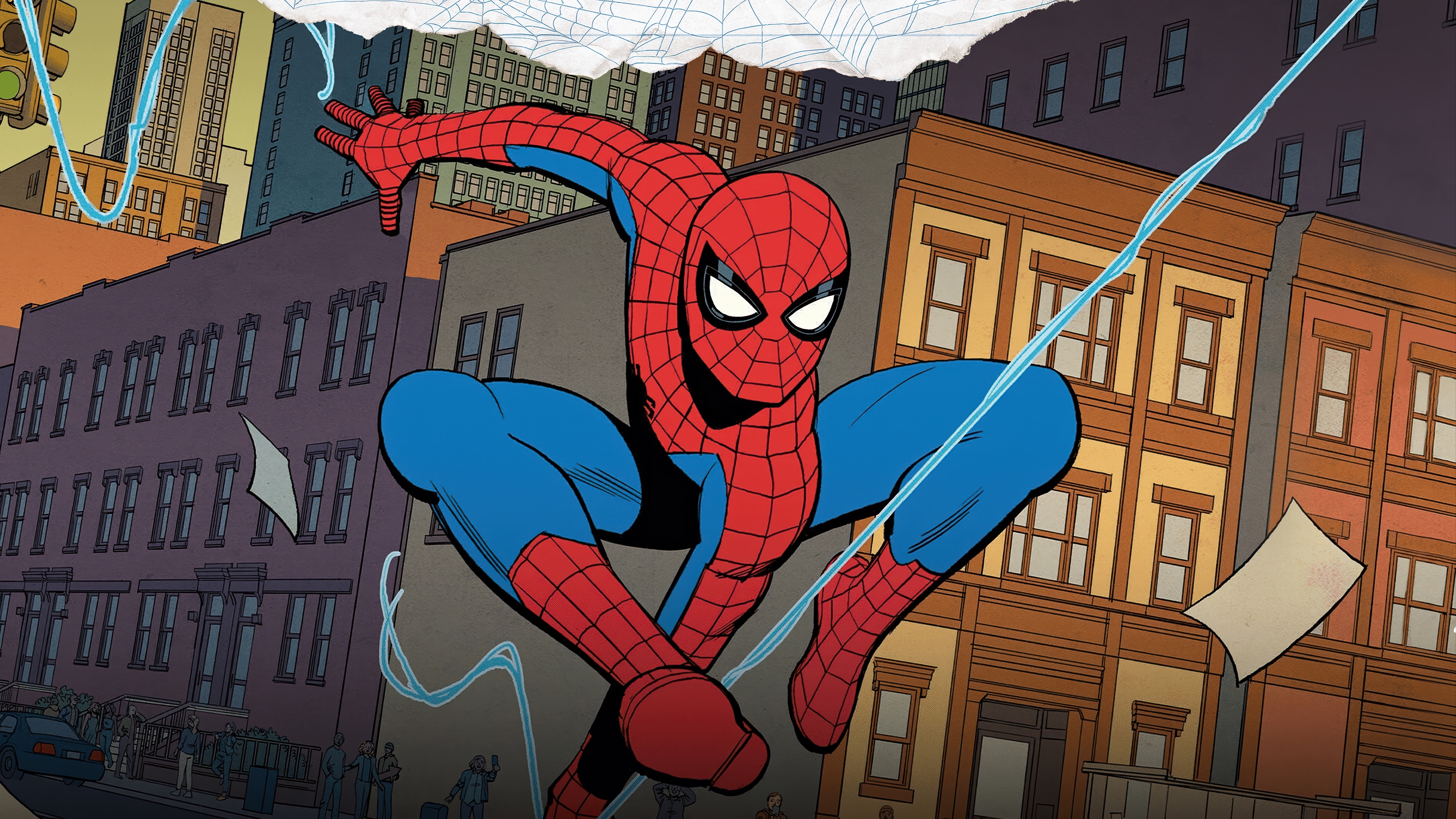 Spider-Man Web Swings Through City Buildings 4K HD Wallpaper