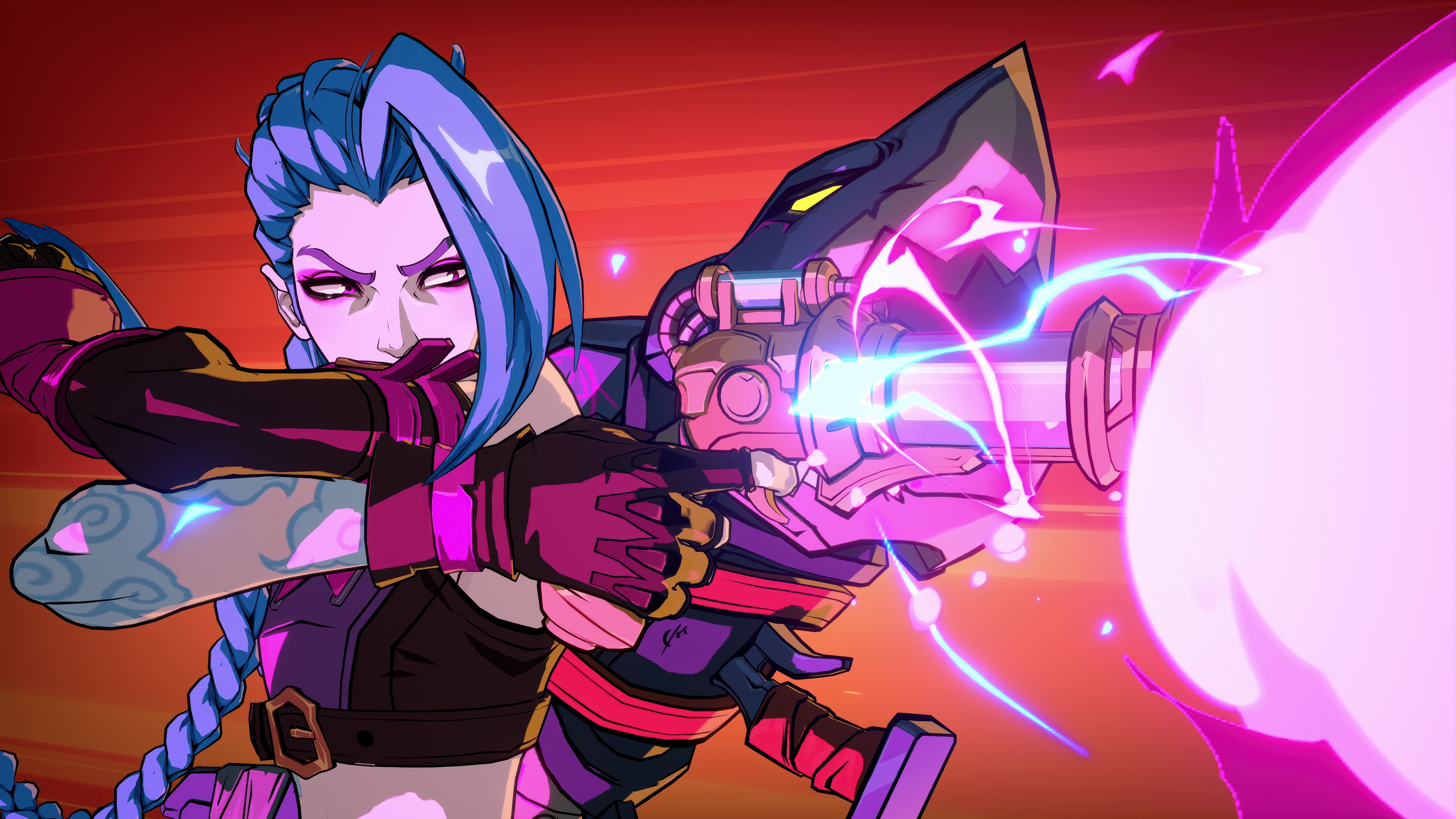 Jinx firing her weapon in League of Legends 4K HD Wallpaper
