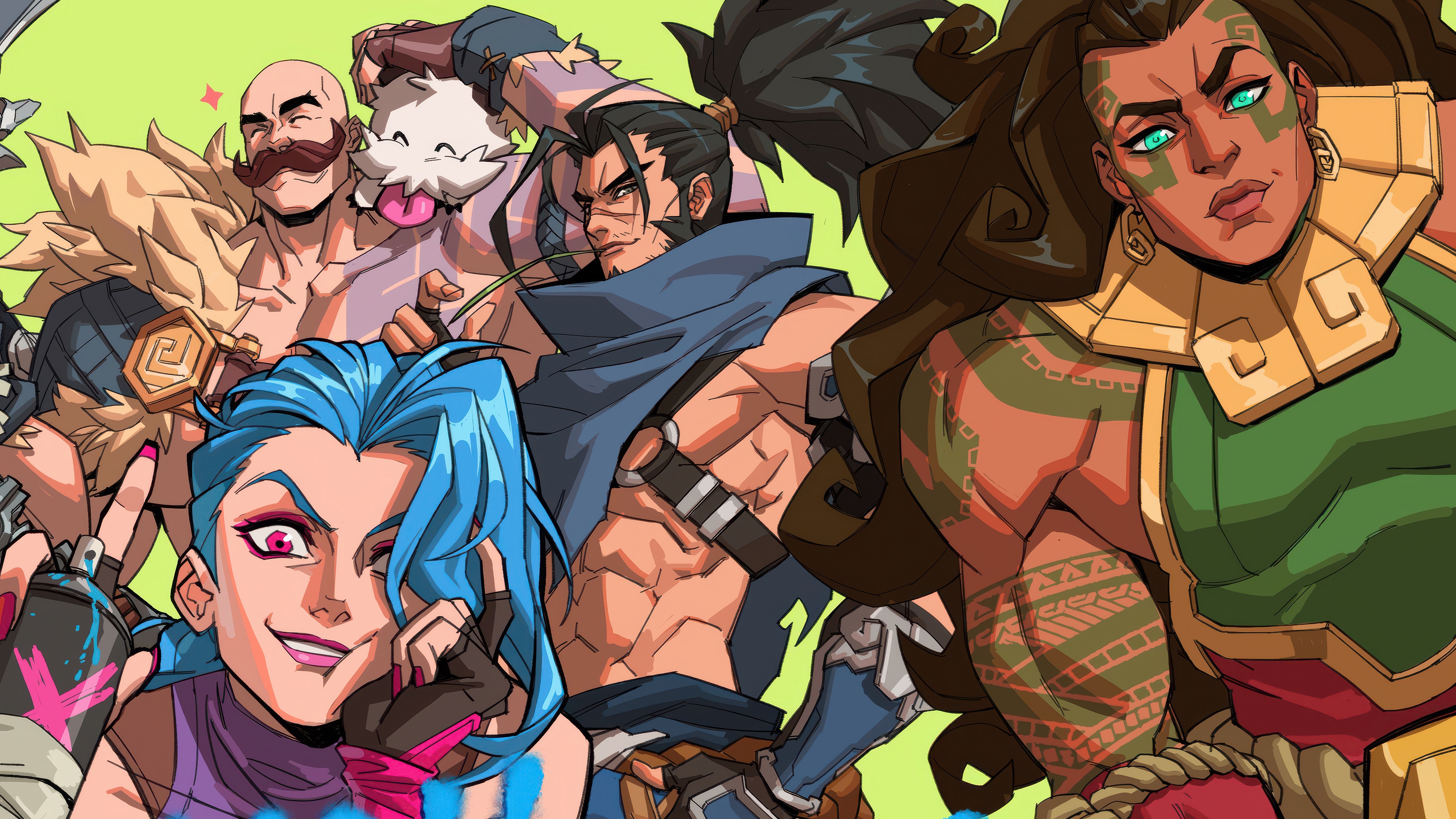 League of Legends characters: Jinx, Illaoi, Yasuo, Braum HD Wallpaper