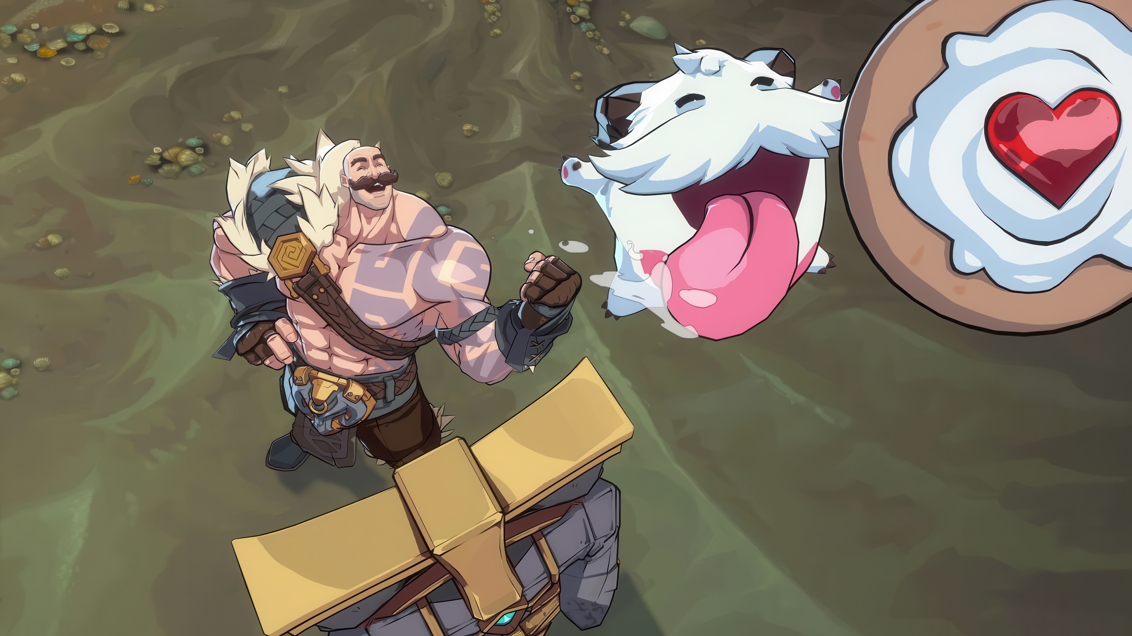Braum and Poro with a heart cookie in League of Legends 4K HD Wallpaper