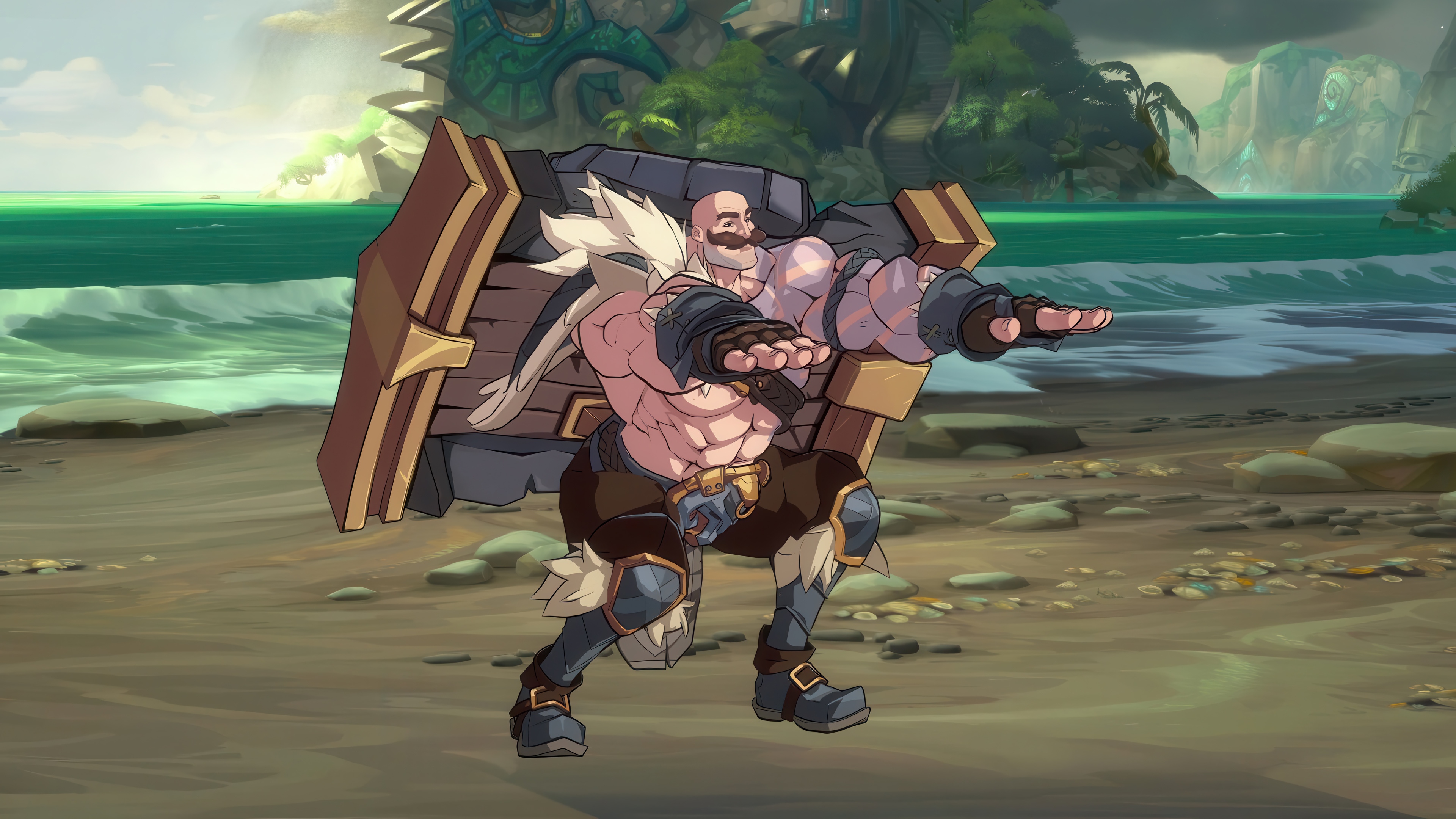 Braum from League of Legends on a beach HD Wallpaper