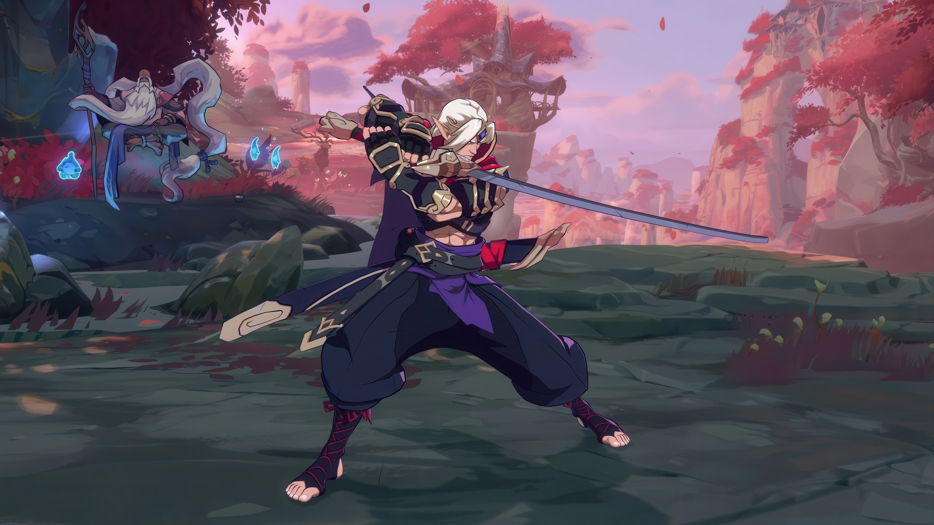 Yasuo in a fighting stance with a sword HD Wallpaper