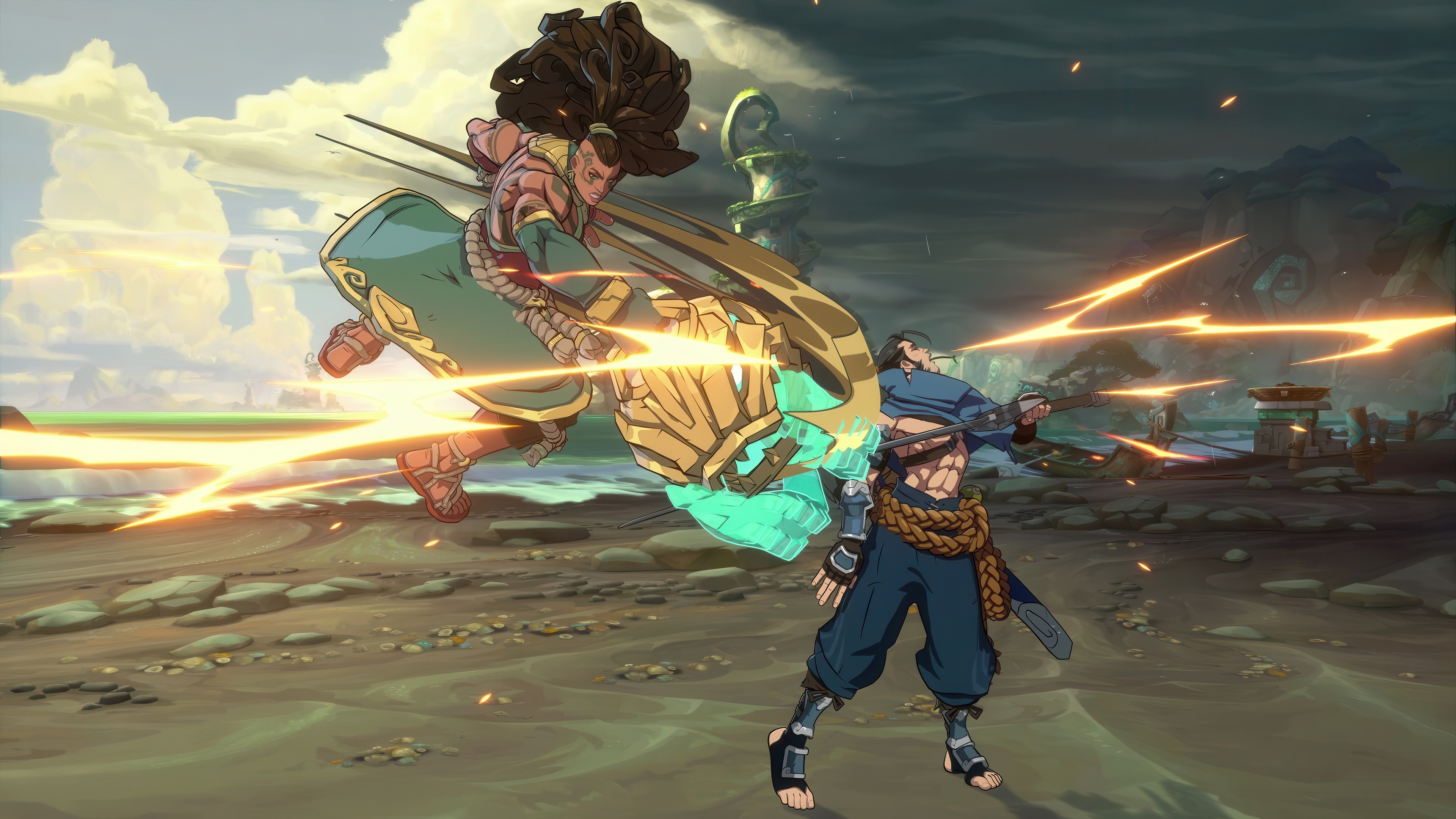 Illaoi and Yasuo fighting in League of Legends 4K HD Wallpaper