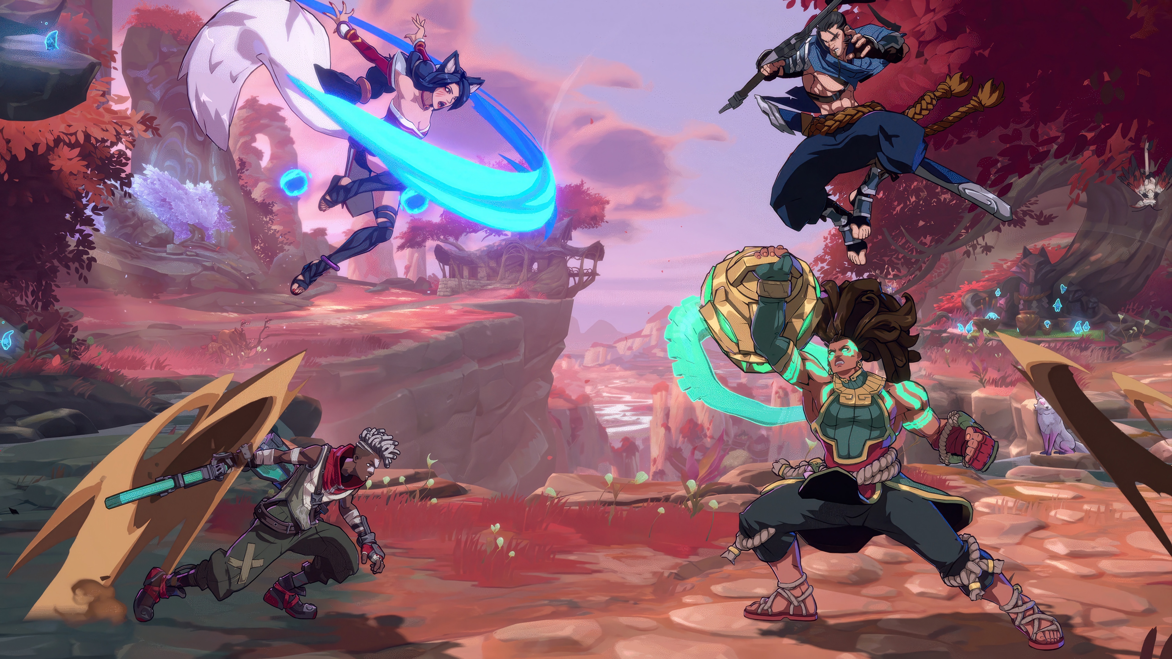 2XKO: Ekko, Ahri, Illaoi, and Yasuo in battle HD Wallpaper