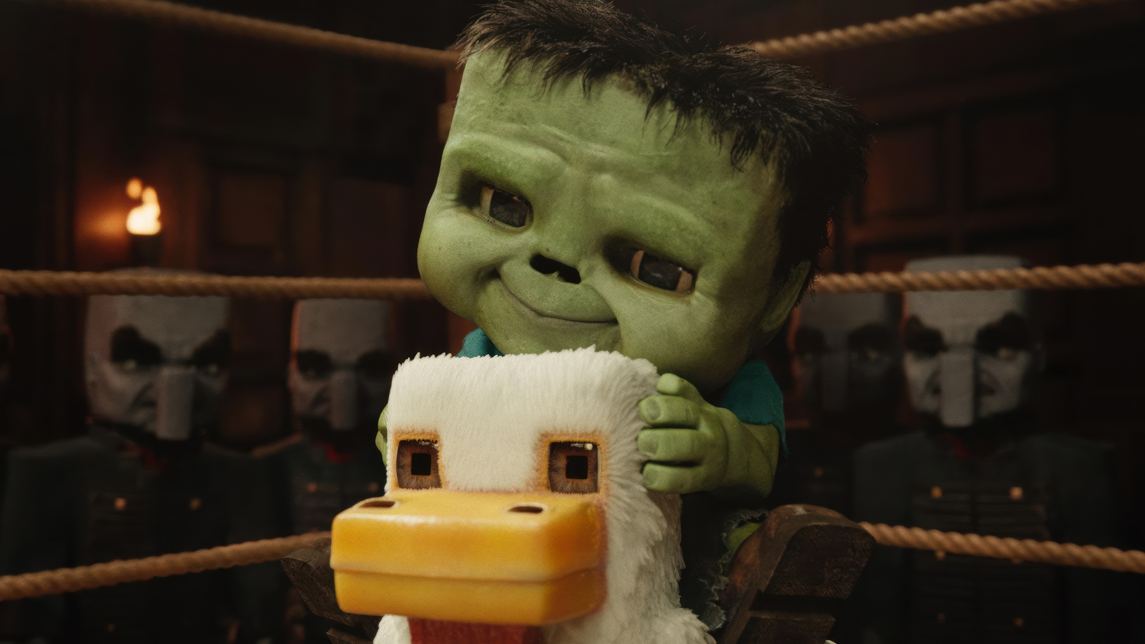 Baby Zombie riding a Minecraft duck in 4K HD Wallpaper