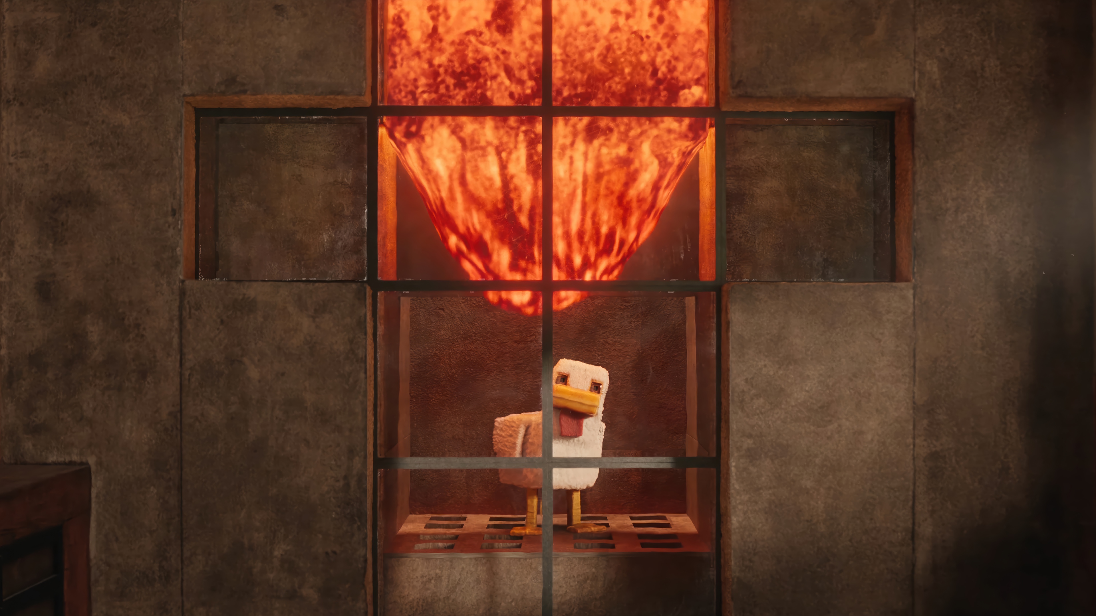 Minecraft Chicken in a fiery chamber HD Wallpaper