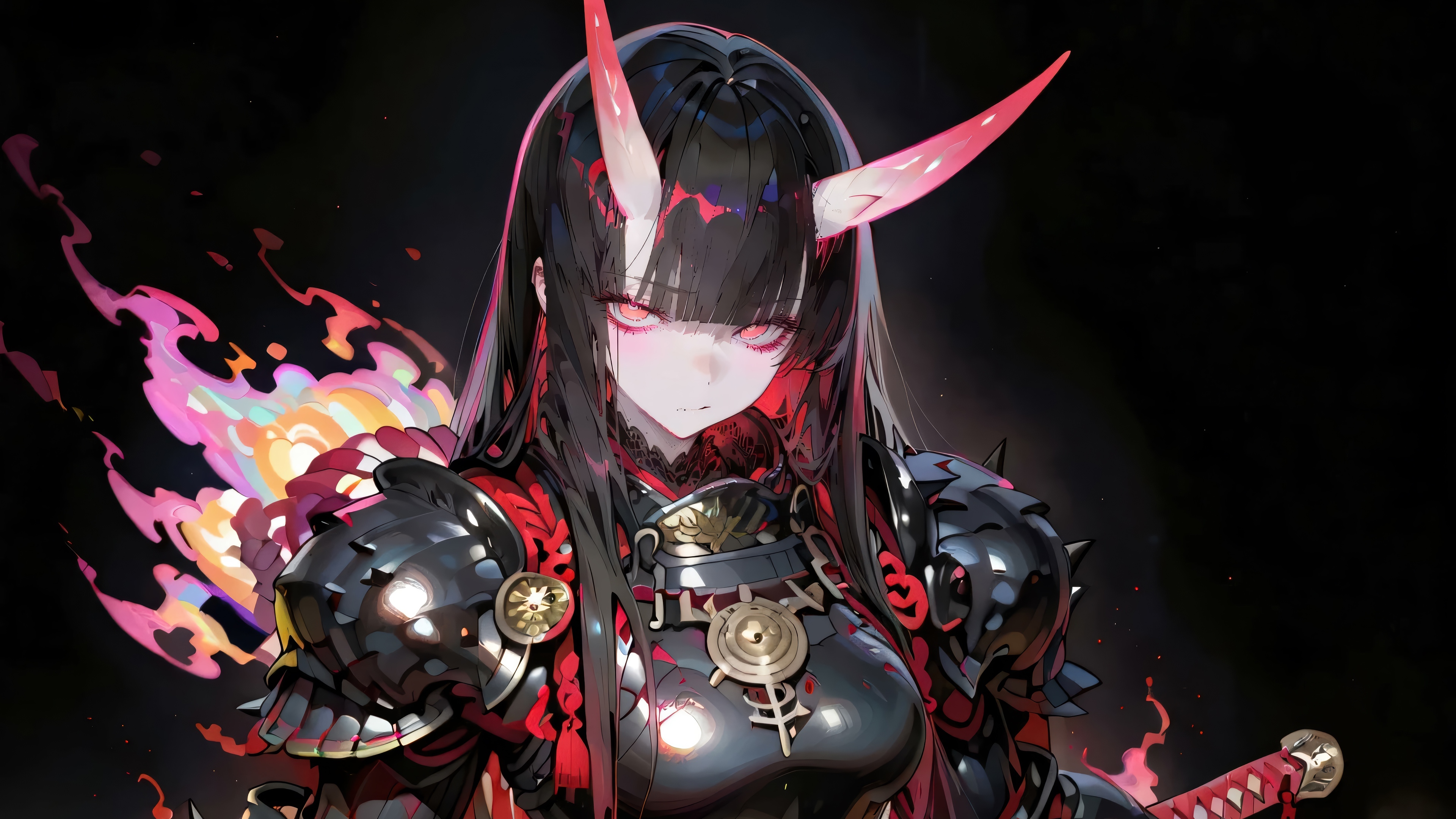 Anime Demon Warrior with Horns and Sword 4K HD Wallpaper