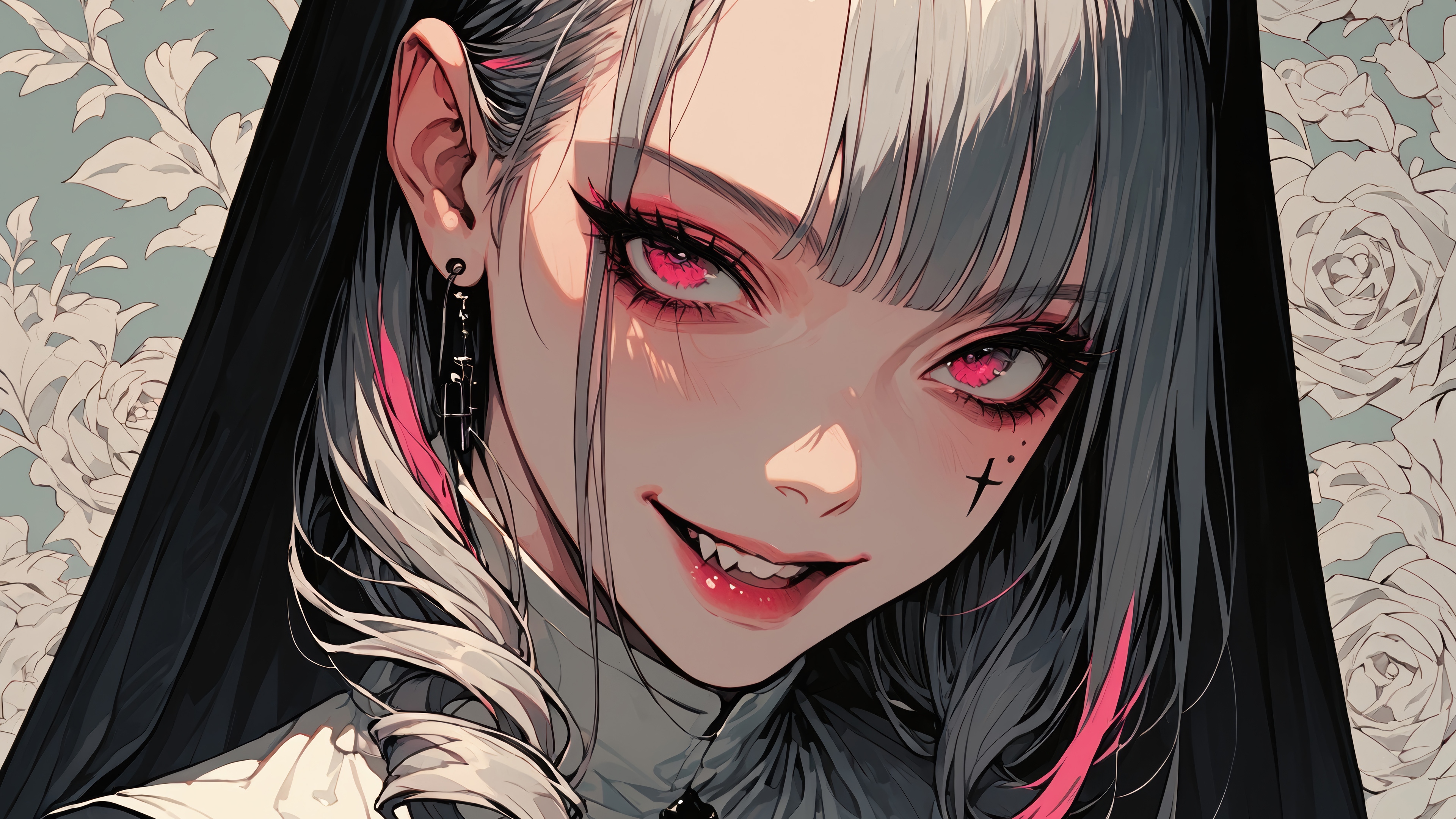 Anime Girl with Red Eyes and Nun Outfit 4K HD Wallpaper