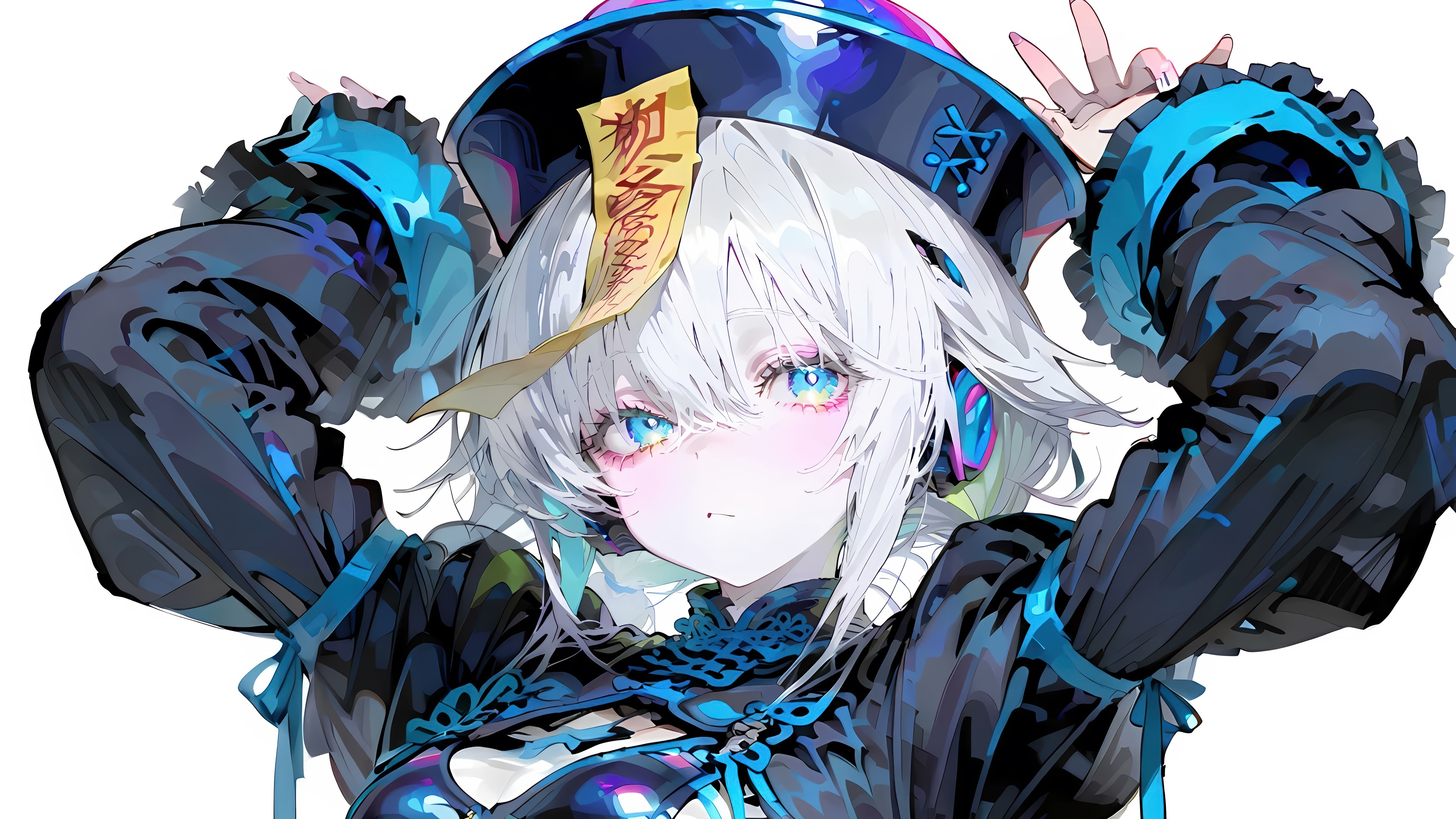 Anime Girl Jiangshi with White Hair 4K HD Wallpaper