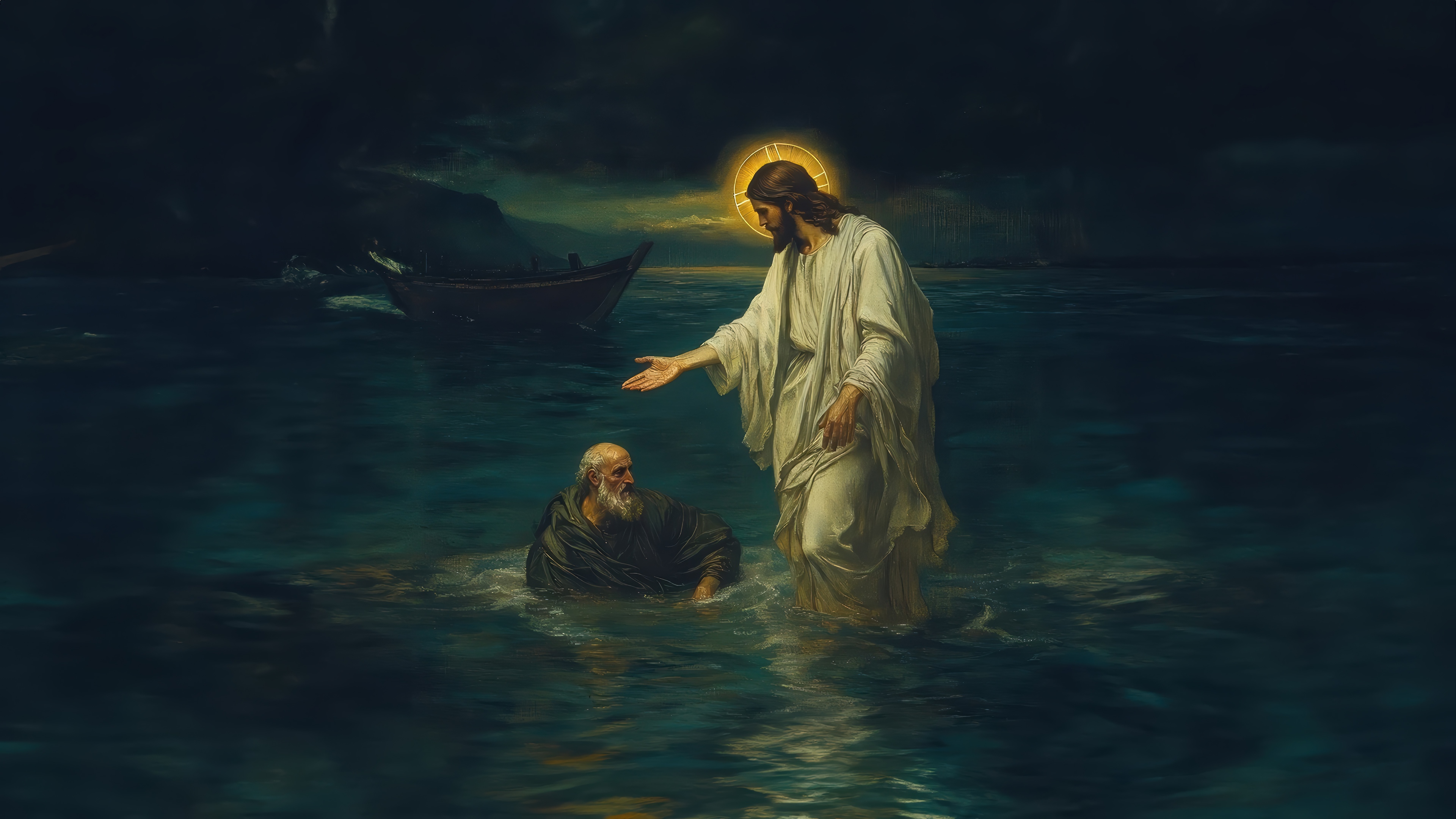 Jesus Christ walking on water to Peter HD Wallpaper
