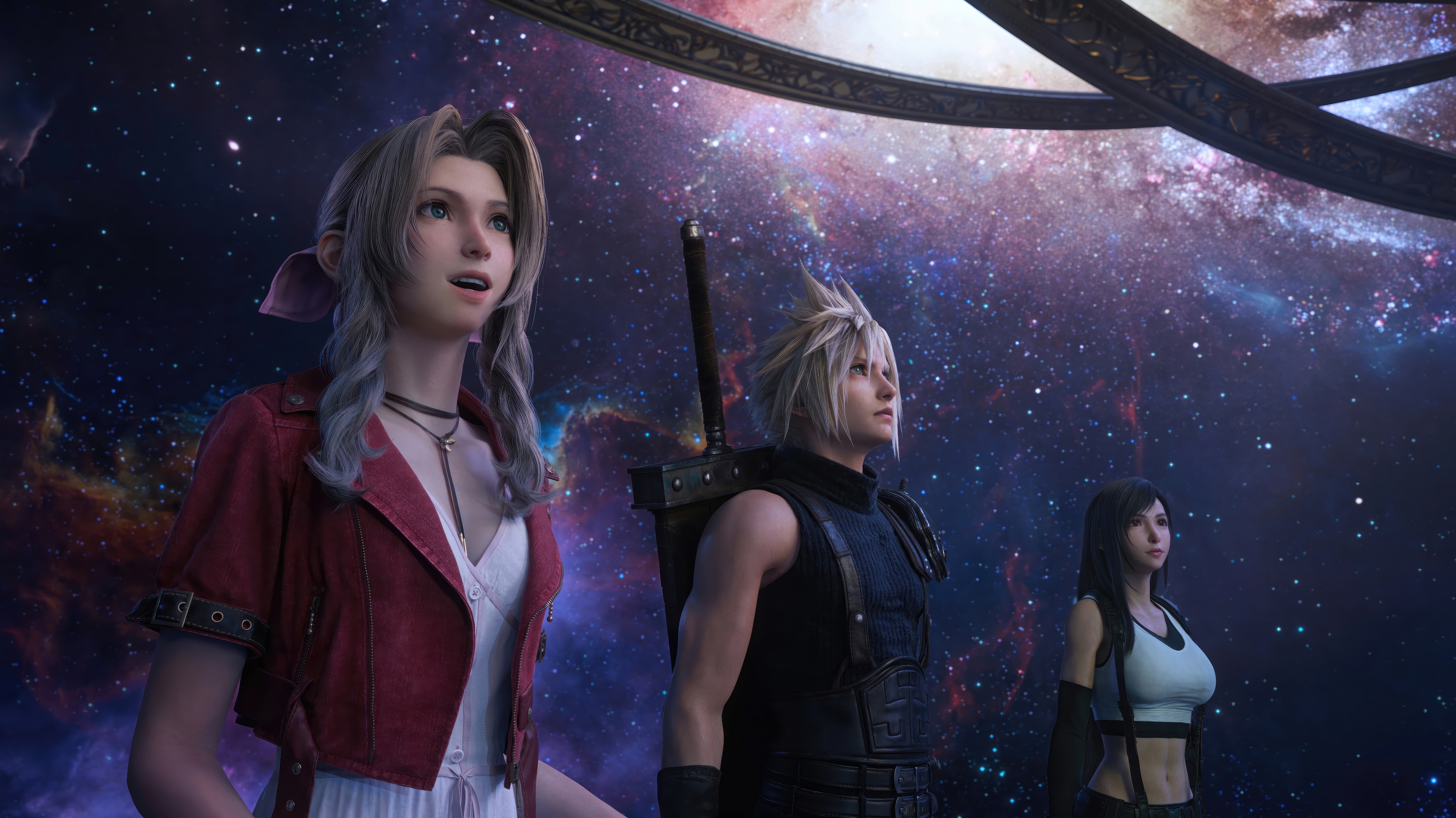 Aerith, Cloud, and Tifa in Final Fantasy 7 Remake Rebirth 4K HD Wallpaper