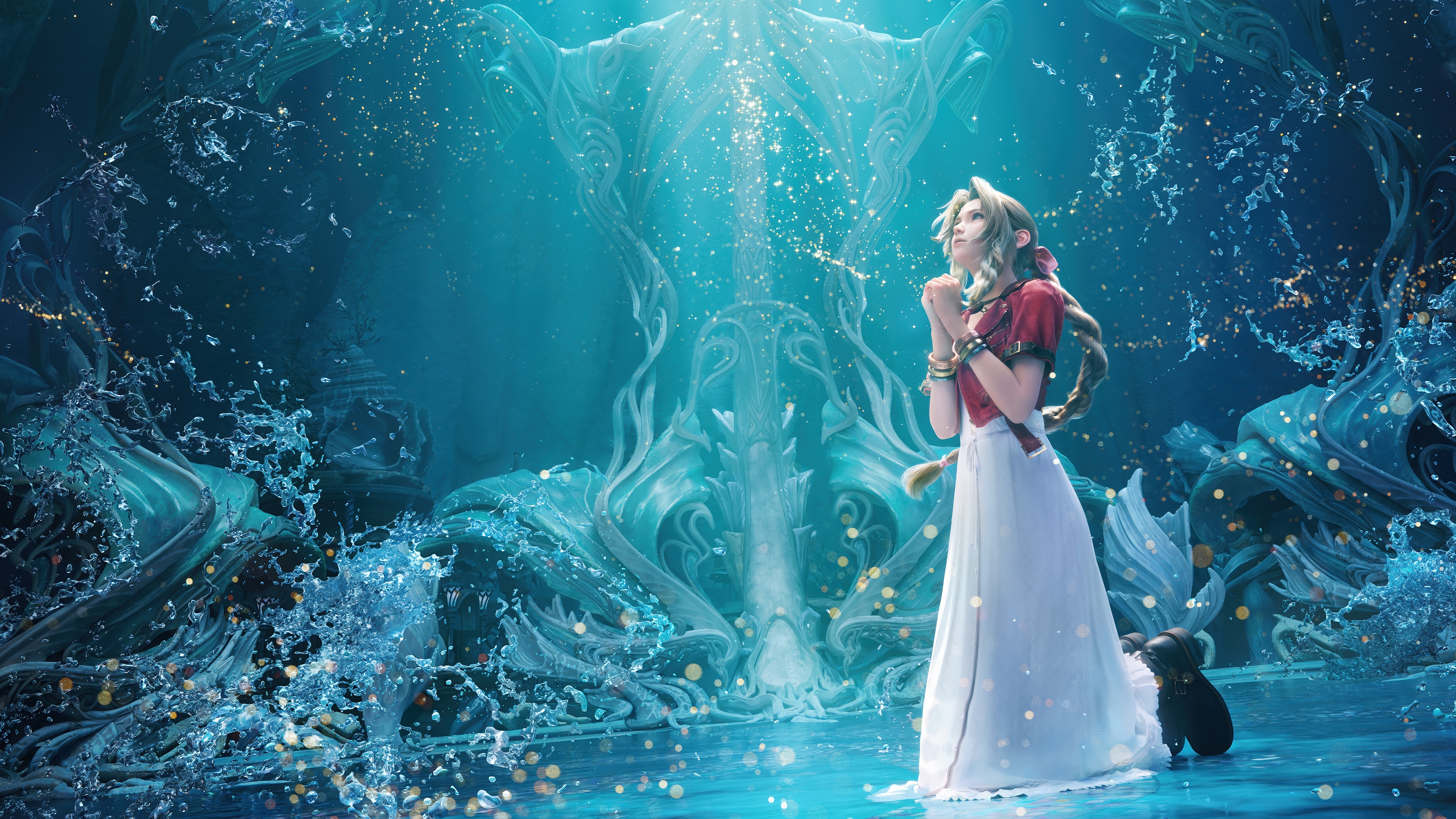 Aerith Gainsborough in Final Fantasy 7 Remake Rebirth 4K HD Wallpaper