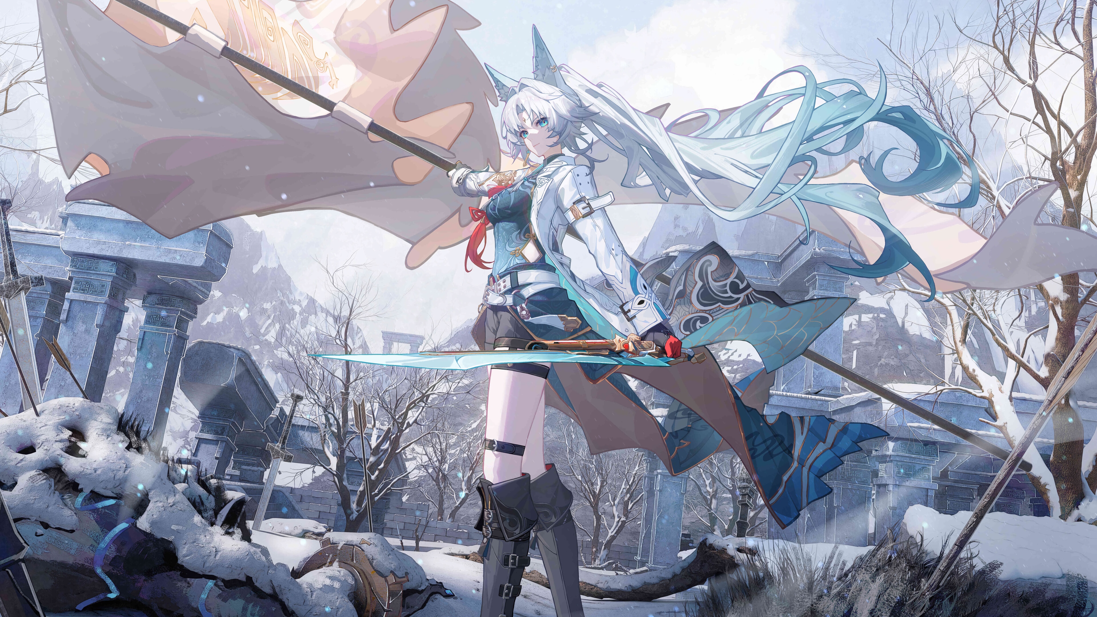 Feixiao from Honkai: Star Rail in a snowy landscape 4K HD Wallpaper