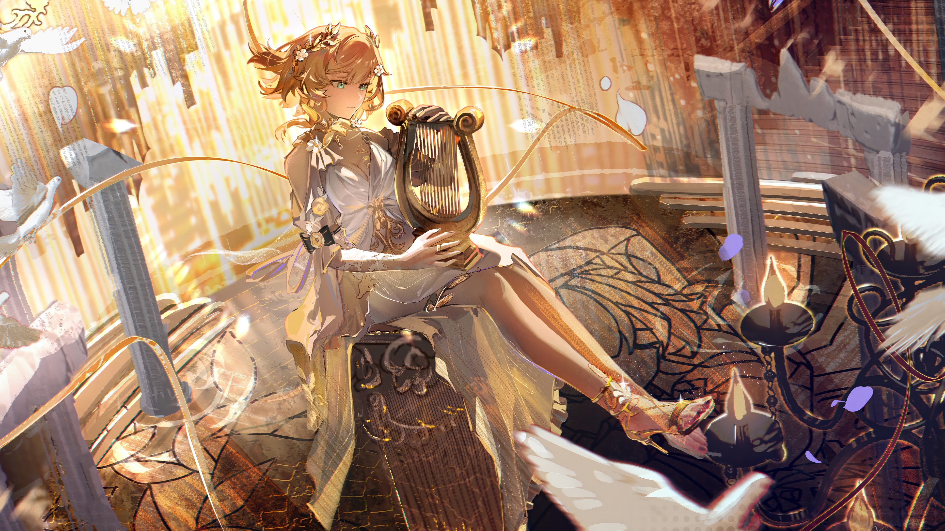 Aglaea from Honkai: Star Rail playing a lyre HD Wallpaper