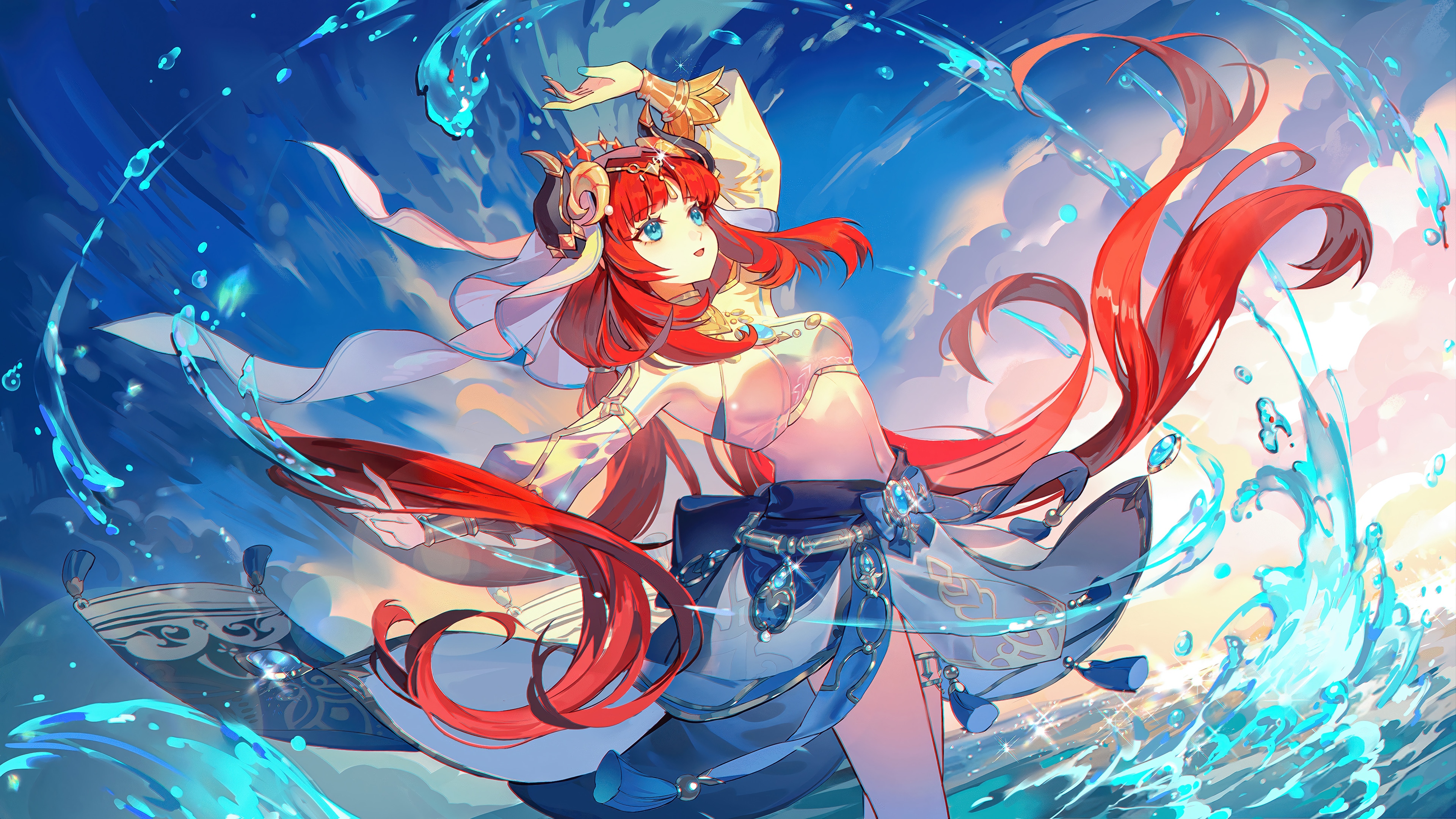 Nilou from Genshin Impact dancing with water HD Wallpaper