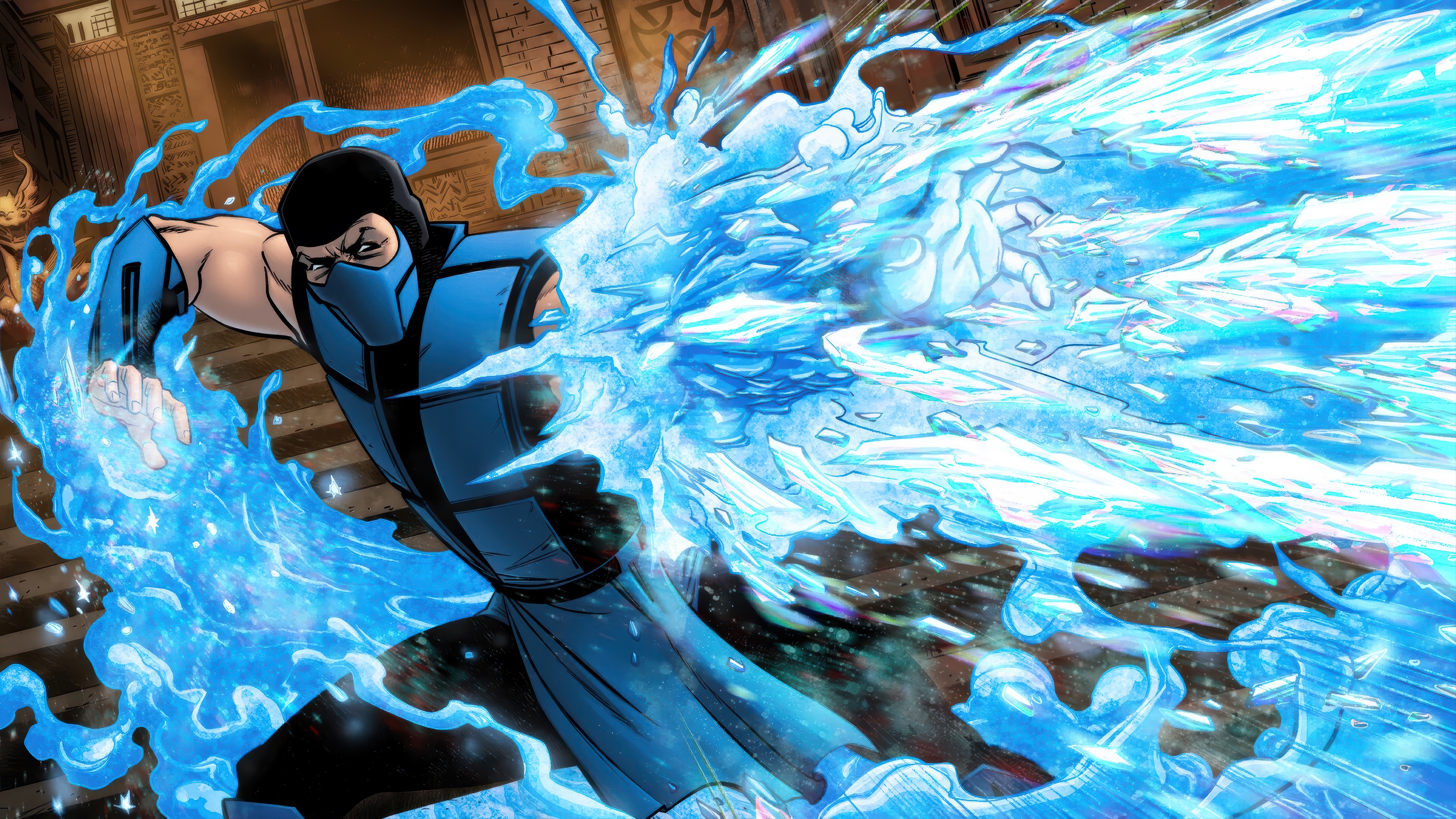 Sub-Zero from Mortal Kombat using ice powers HD Wallpaper
