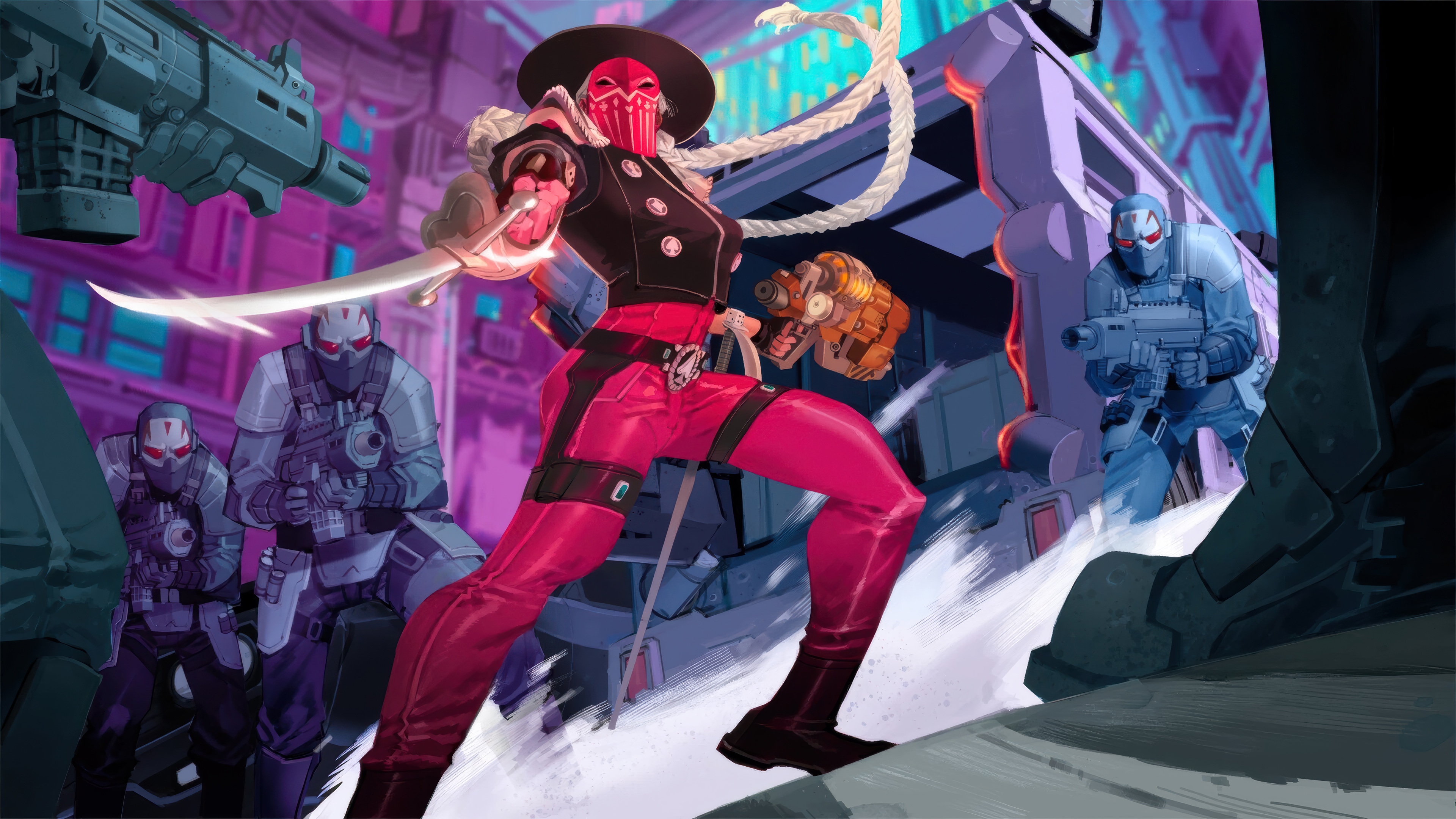 Fortnite character with soldiers in a futuristic city HD Wallpaper