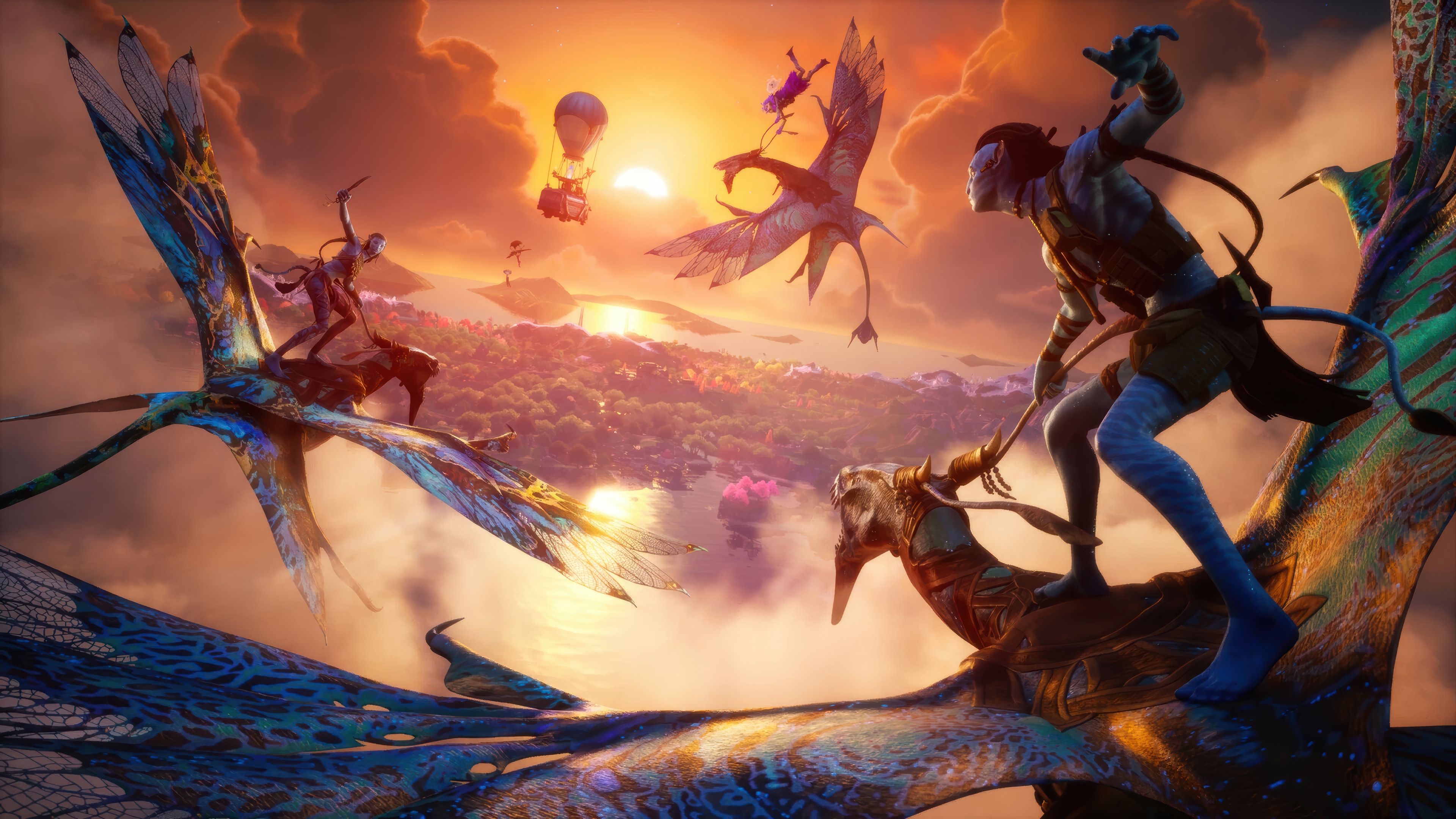Avatar characters riding flying creatures in Fortnite 4K HD Wallpaper