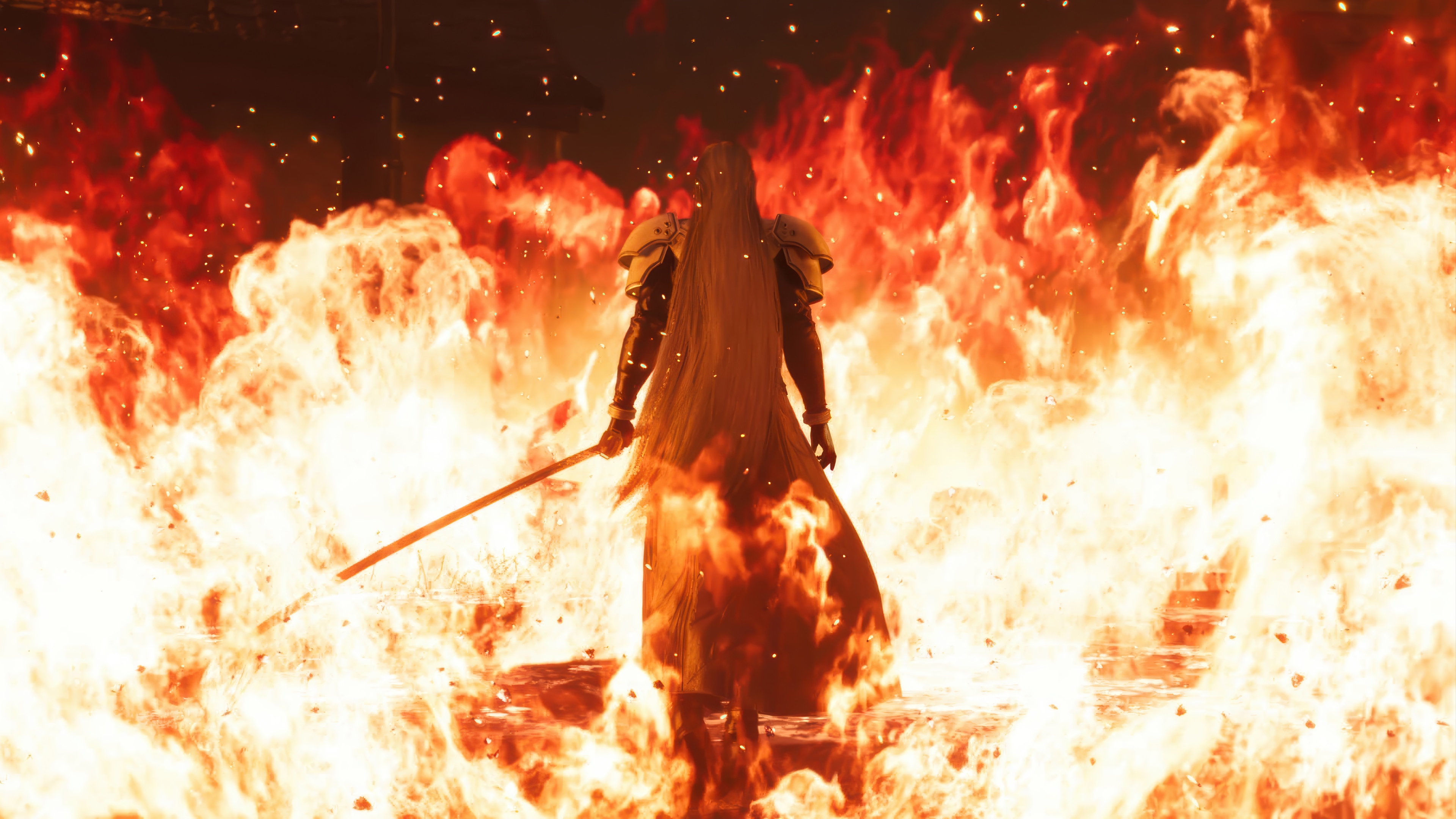 Sephiroth in Flames - Final Fantasy 7 Remake Rebirth 4K HD Wallpaper
