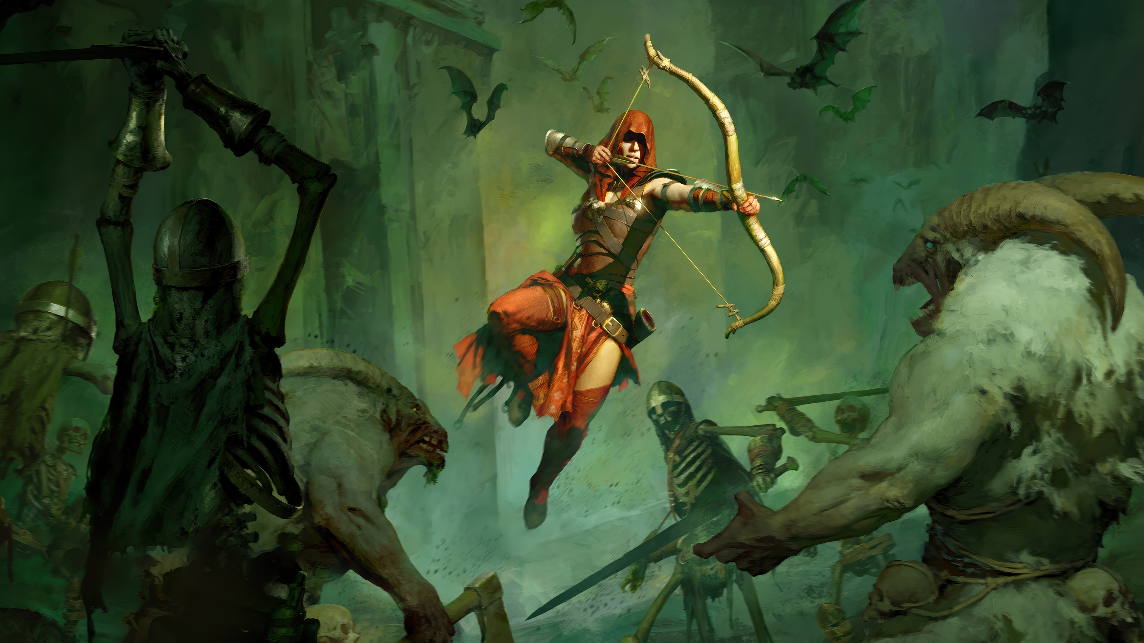 Diablo IV Rogue fighting monsters and skeletons HD Wallpaper
