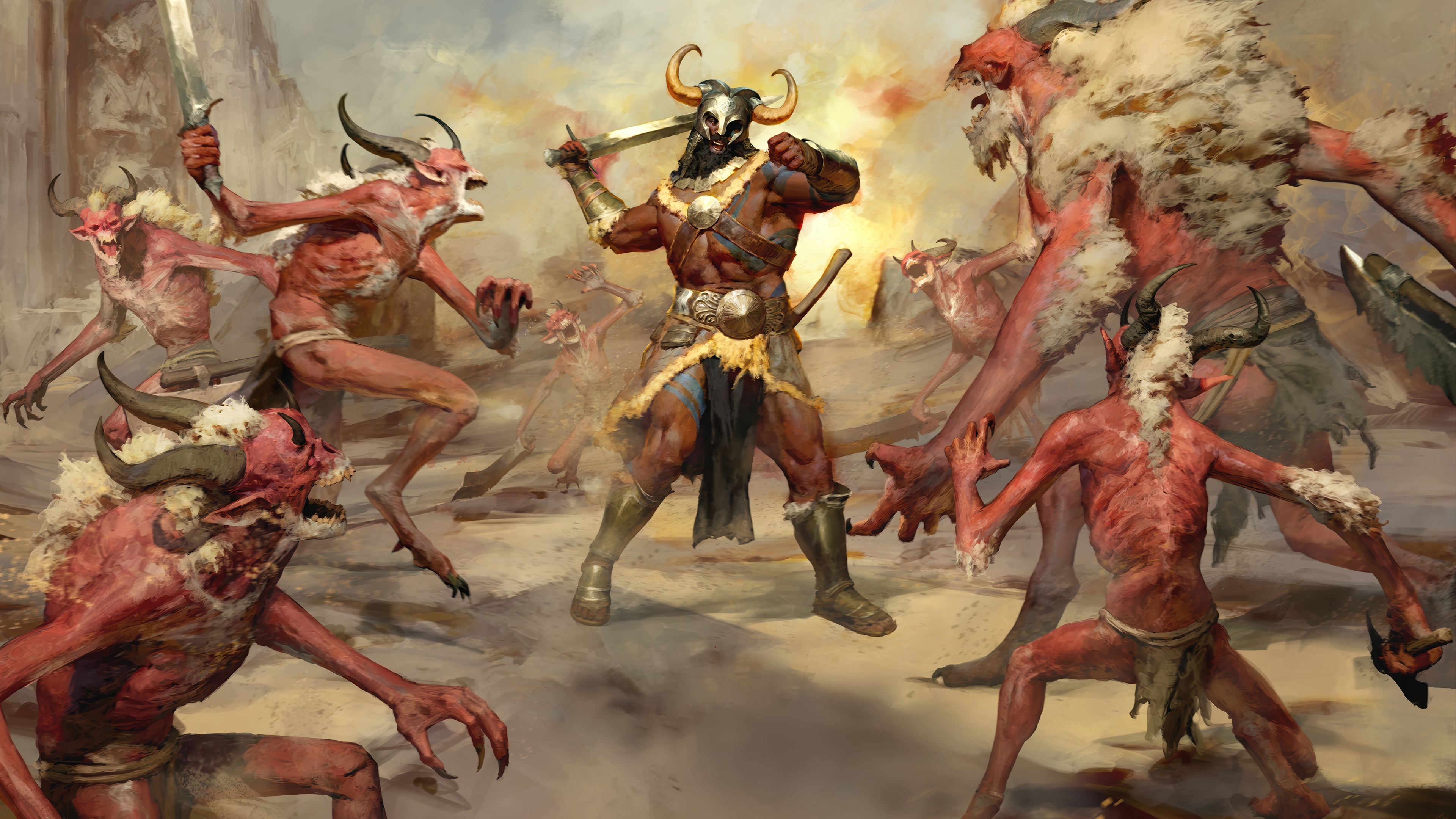 Barbarian fighting demons in Diablo IV 4K HD Wallpaper