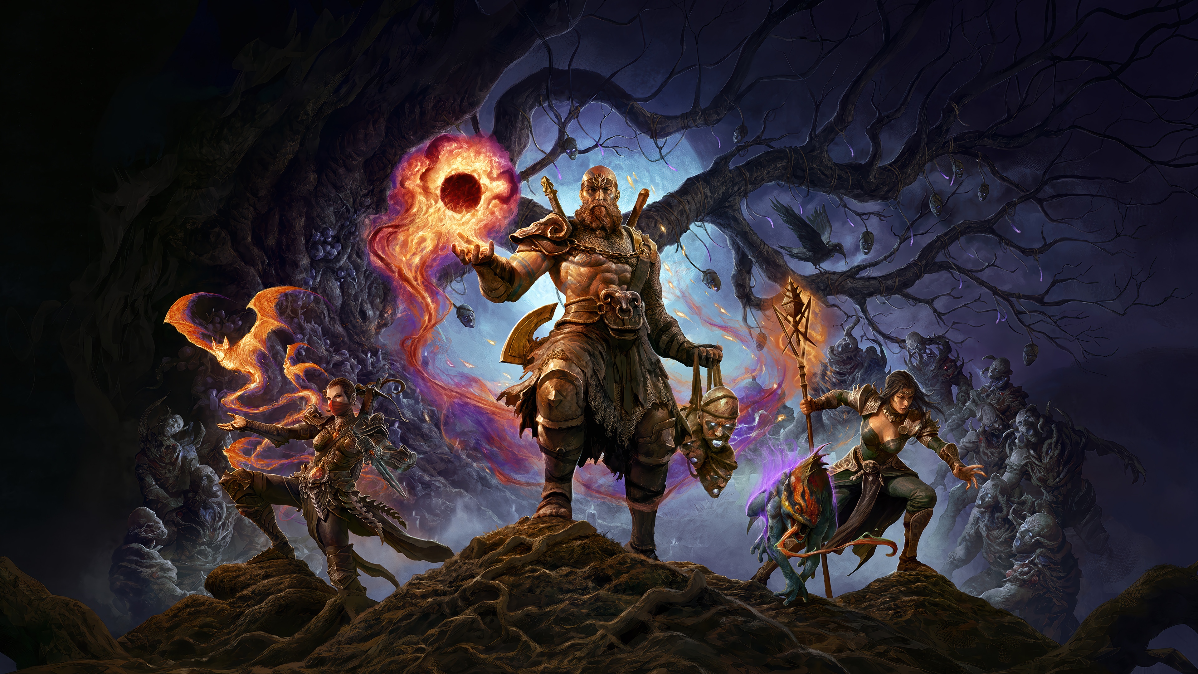 Diablo IV Barbarian, Sorcerer, and Rogue 4K HD Wallpaper