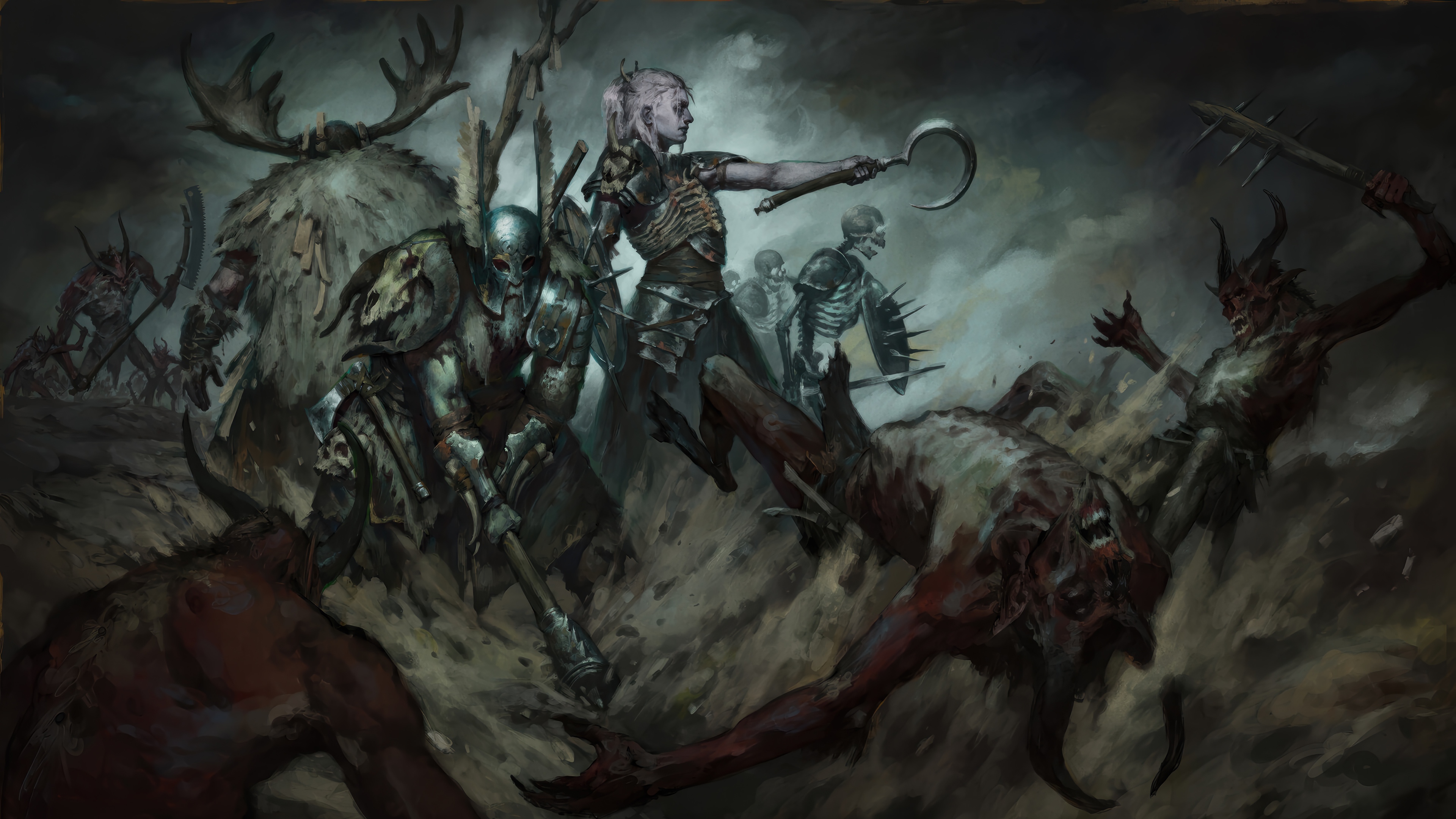Diablo IV Necromancer, Barbarian, and Druid Battle HD Wallpaper