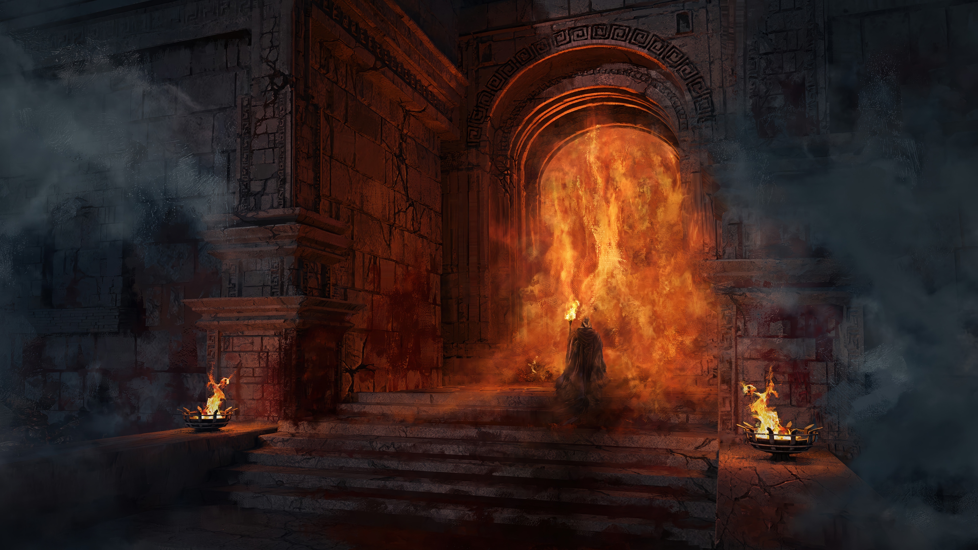 Diablo IV 4K Dungeon Entrance with Fire HD Wallpaper