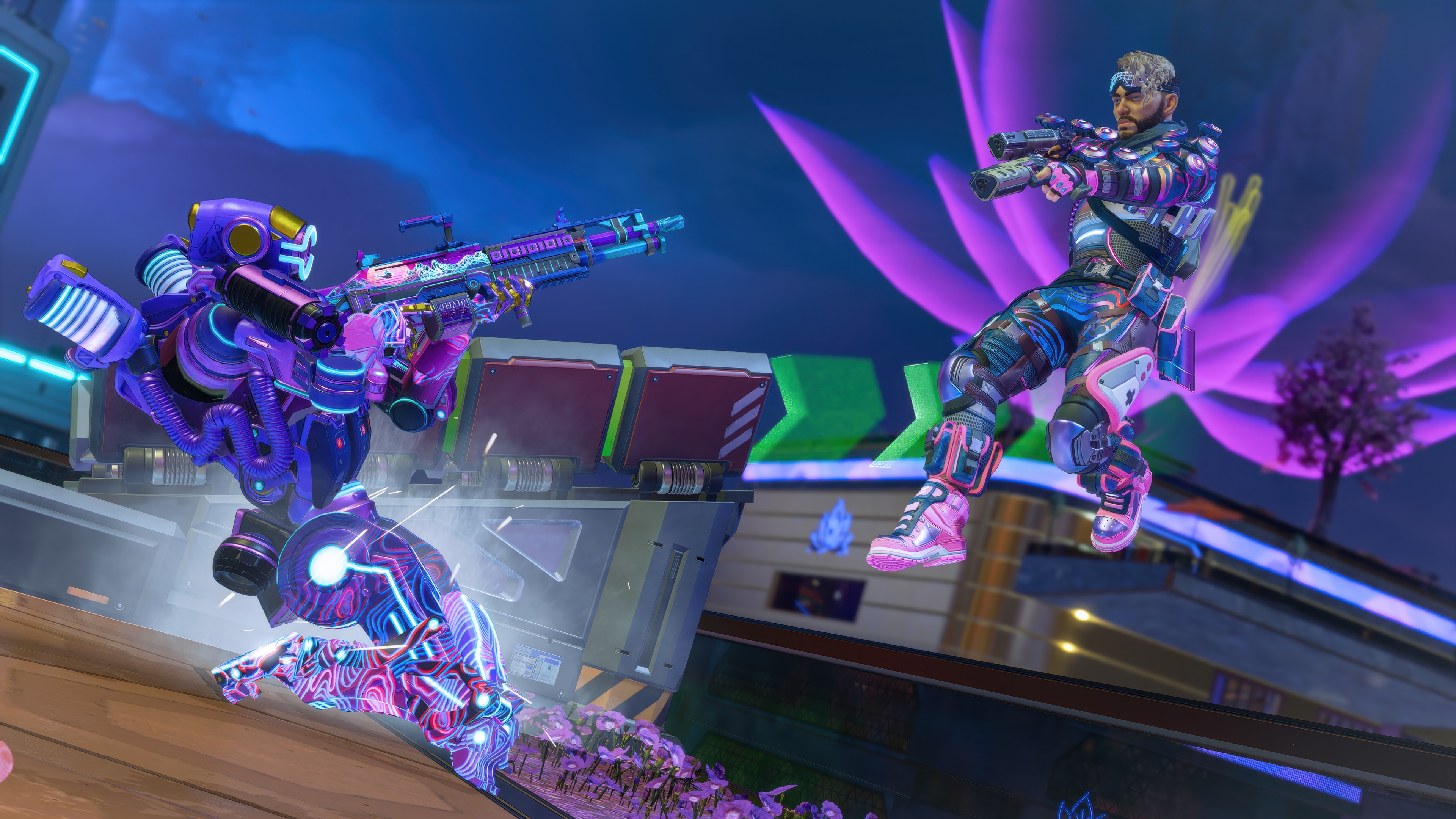 Apex Legends: Octane and Mirage in Neon Combat HD Wallpaper