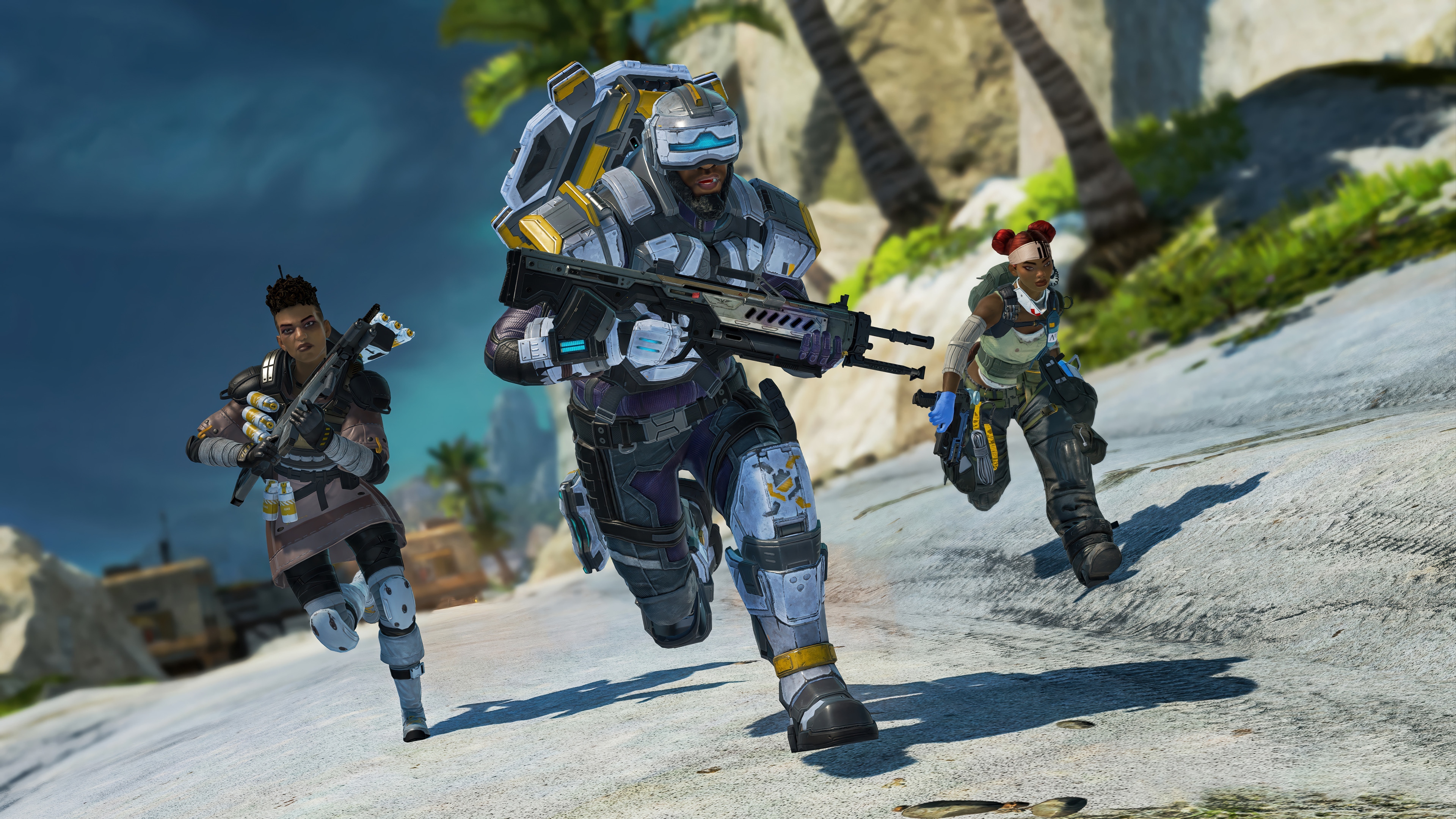 Apex Legends: Newcastle, Bangalore, and Lifeline on a beach HD Wallpaper
