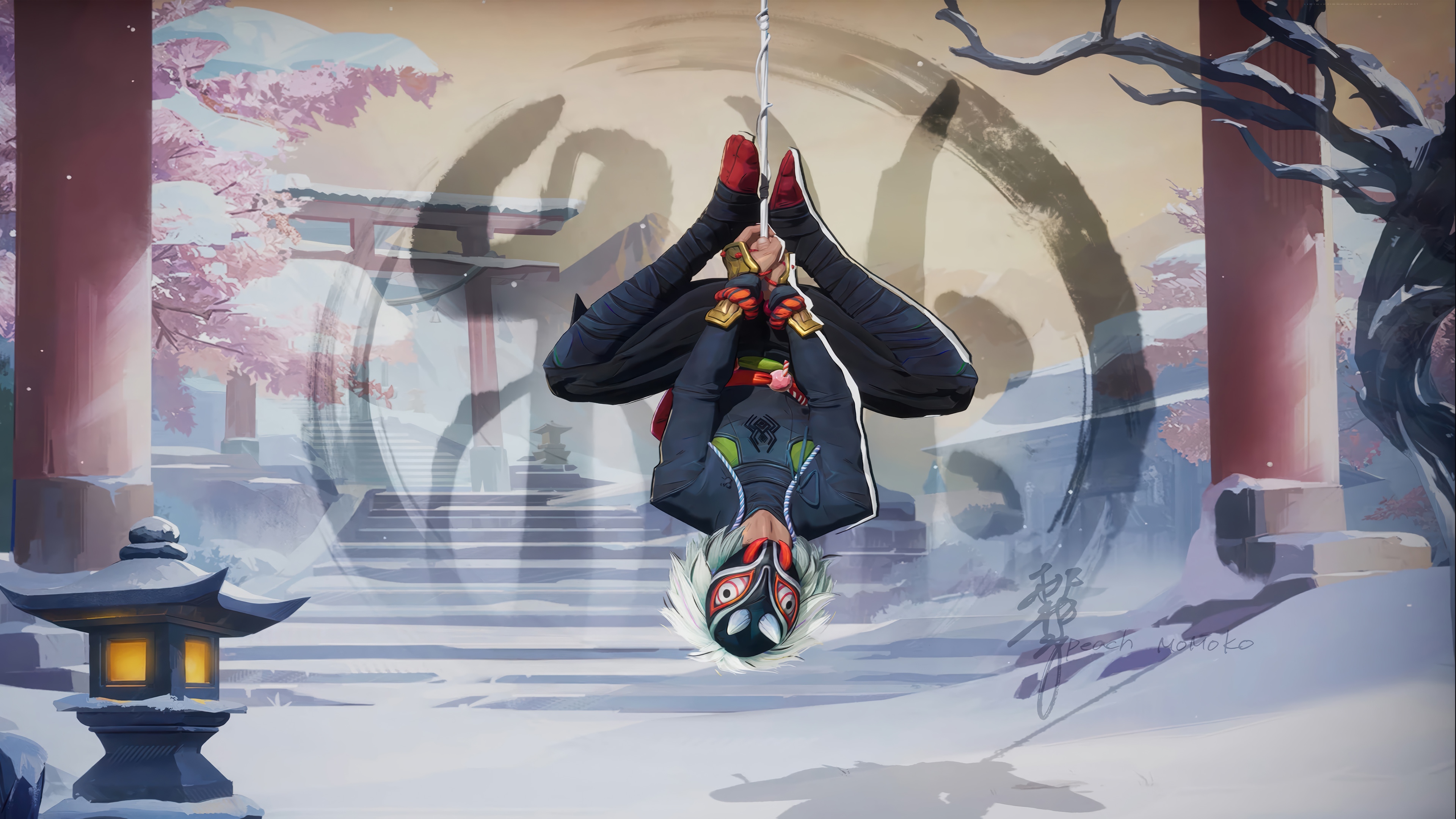 Spider-Man in a Japanese Winter Setting HD Wallpaper