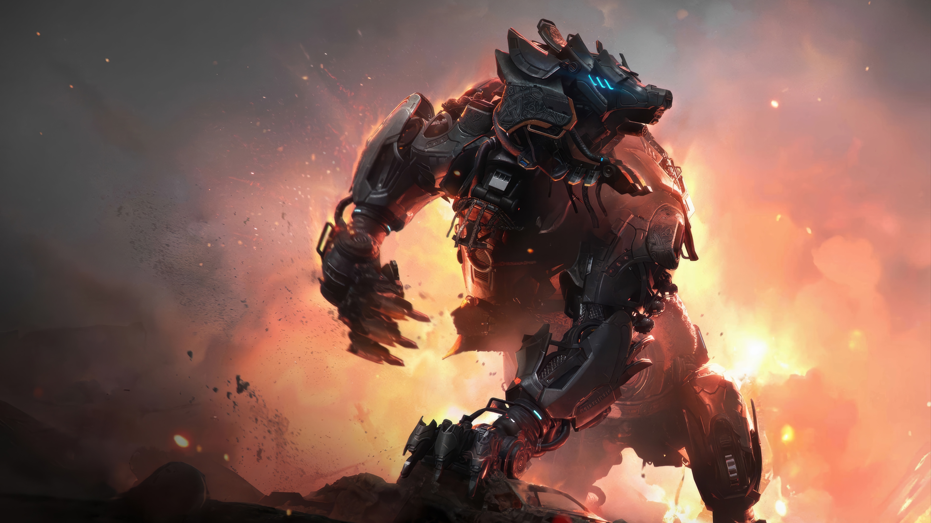 Steel Hunters Robot in Fire HD Wallpaper