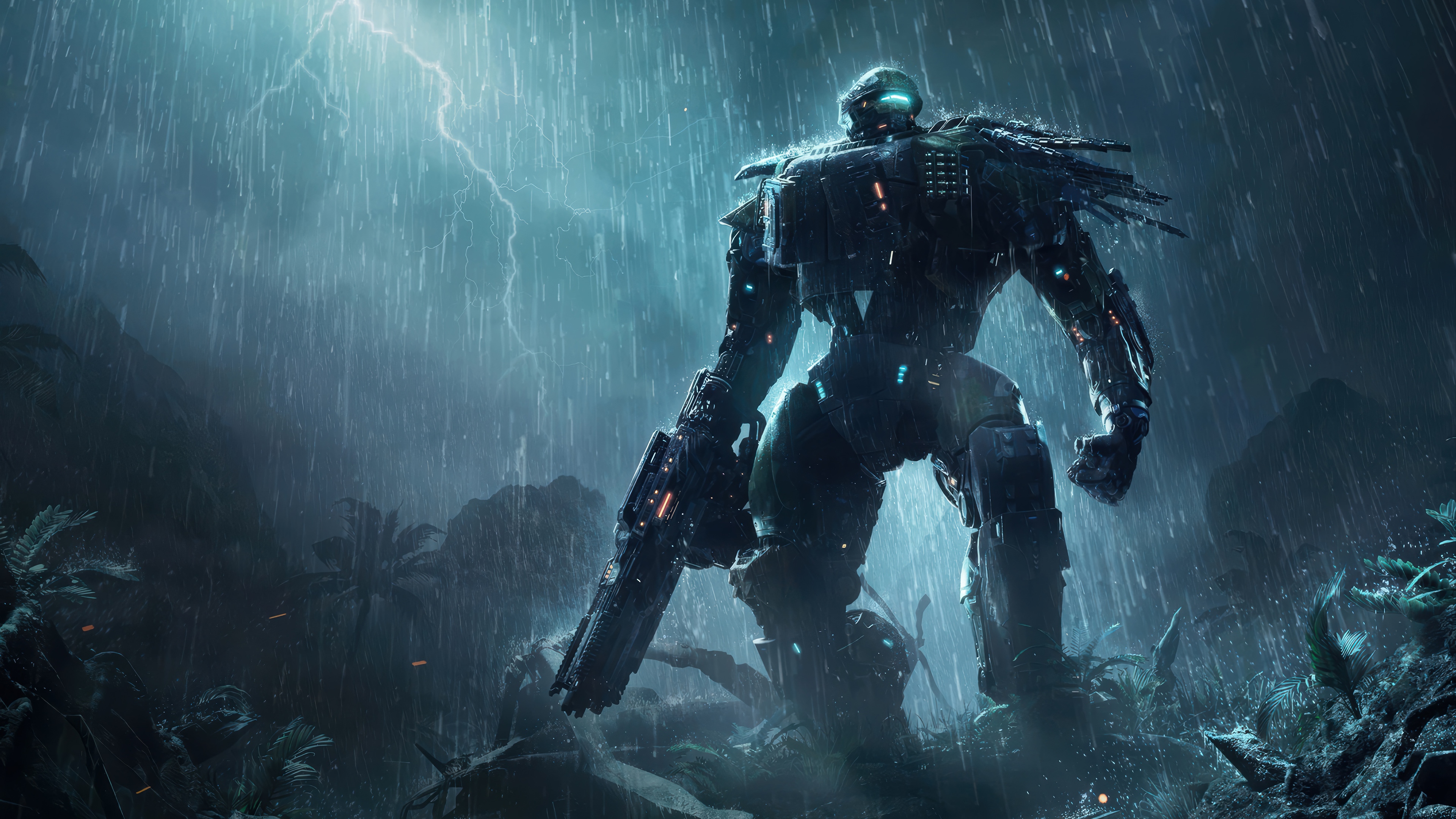 Steel Hunters Robot in a Storm HD Wallpaper