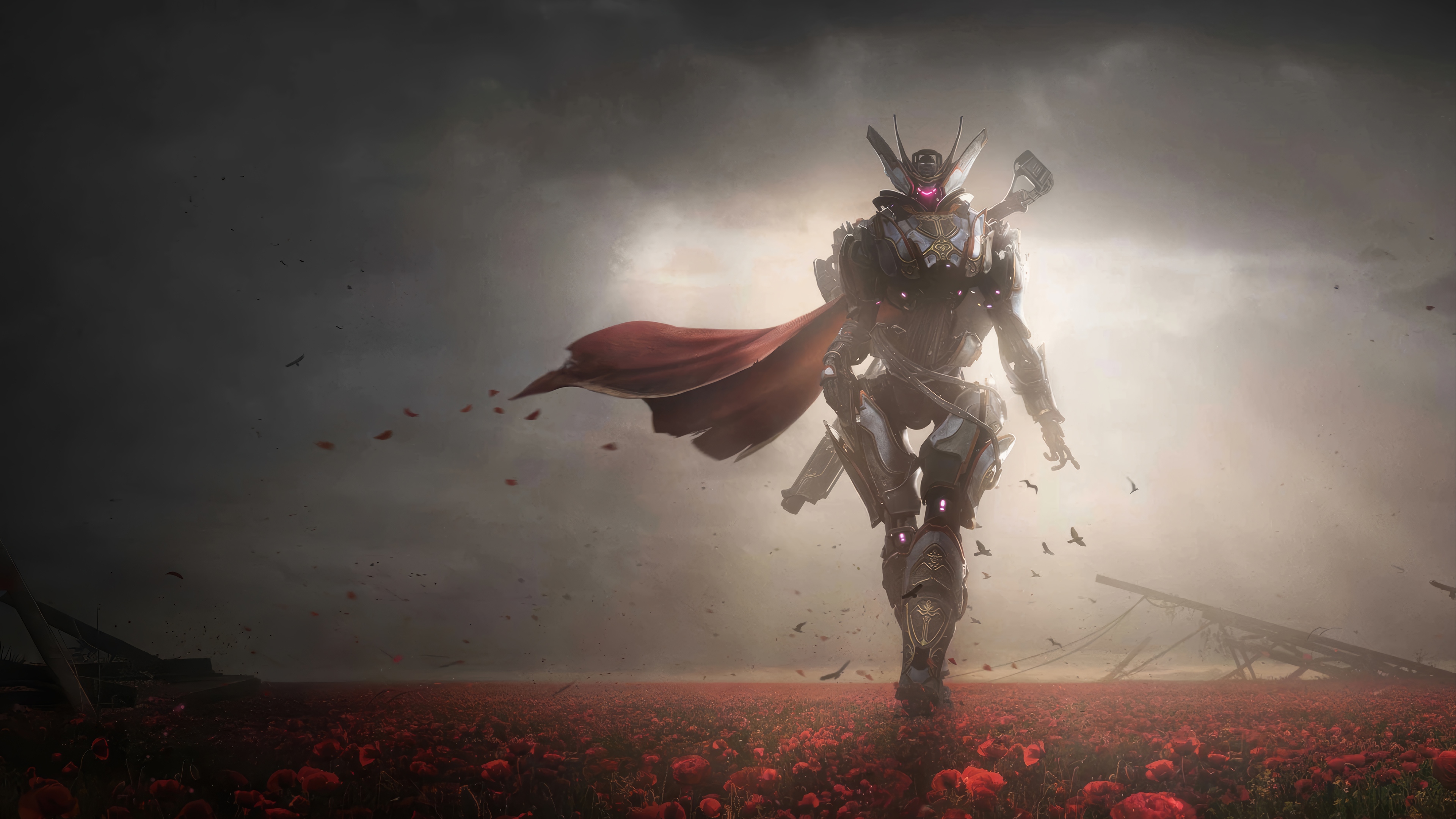 Steel Hunters Robot in a Field of Poppies 4K HD Wallpaper